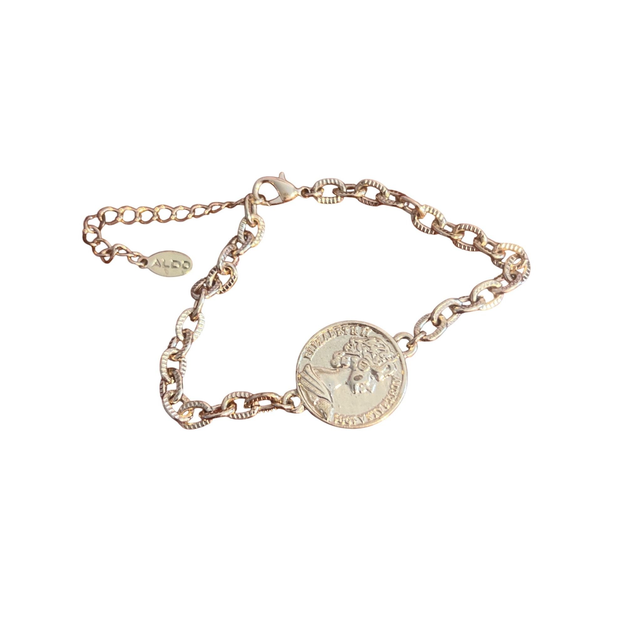Aldo Aldo Gold Tone Coin Chain Bracelet Elizabeth Half Penny Laye Size ONE SIZE - 4 Thumbnail