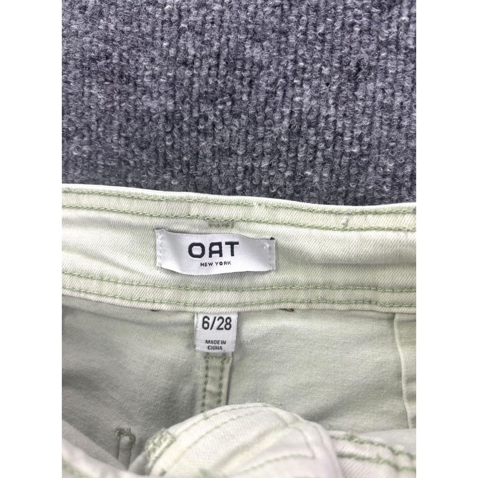 Vintage OAT Jeans Womens 6/28 Wide-Leg Crop Denim Light Green High Rise 26.5 Inseam 28 Waist Fringed Raw Hem Stretch Pockets Zipper Button Size 28" / US 6 / IT 42 - 2 Thumbnail
