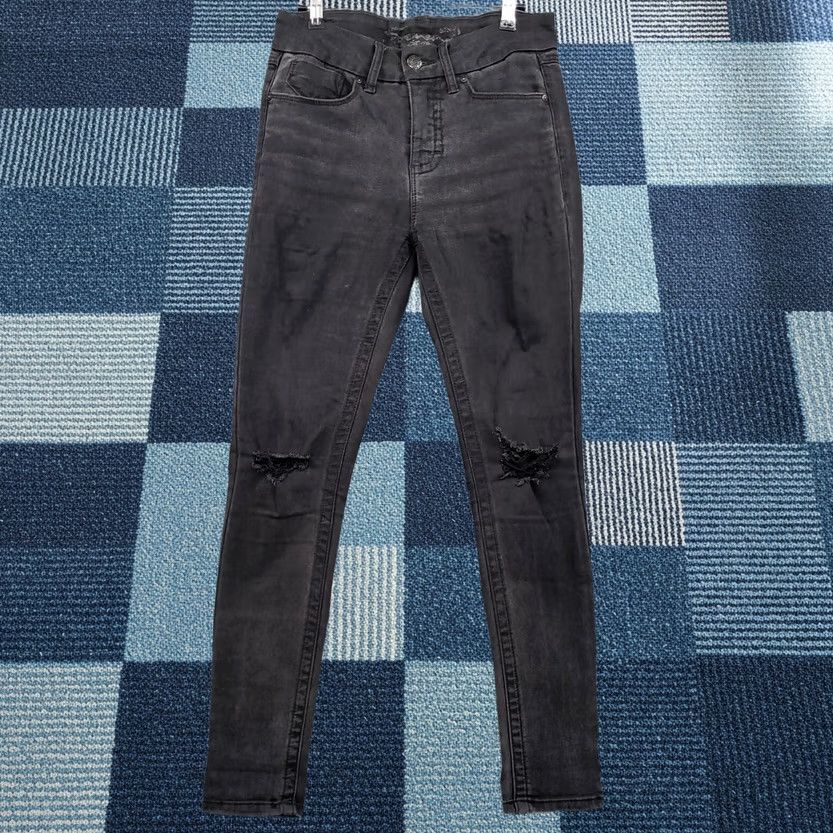 Vintage Seven7 Jeans Womens 4 Black Mid Rise Skinny Distressed Pocket Dark Wash Denim Size 27" / US 4 / IT 40 - 1 Thumbnail