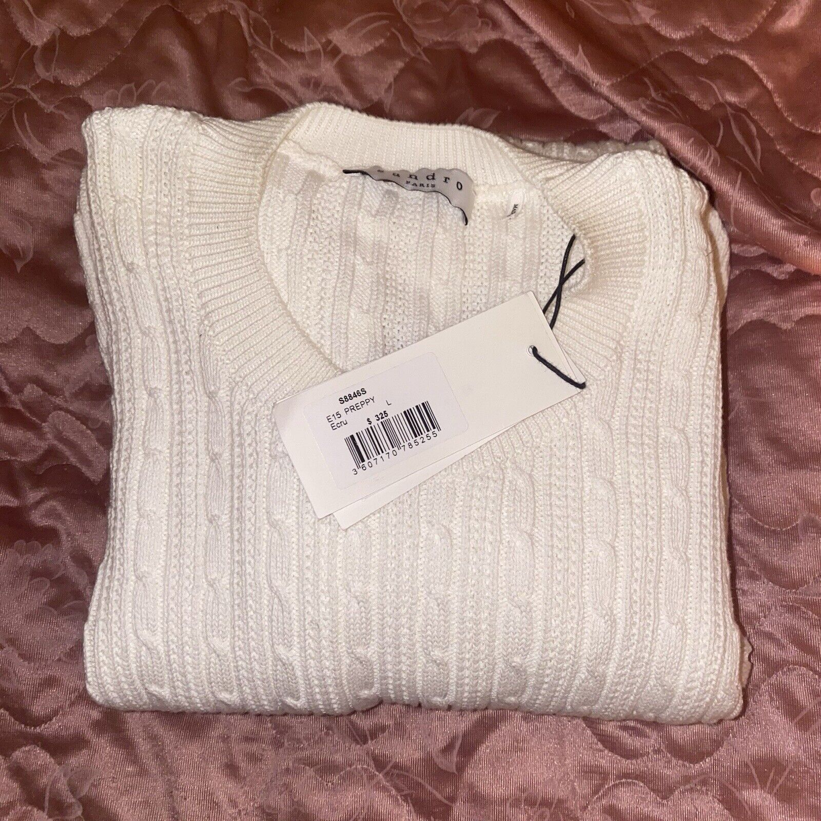 Sandro Sandro Paris Mens Sweater Sz Large Ecru Beige Cable Knit NWT Size US L / EU 52-54 / 3 - 10 Thumbnail