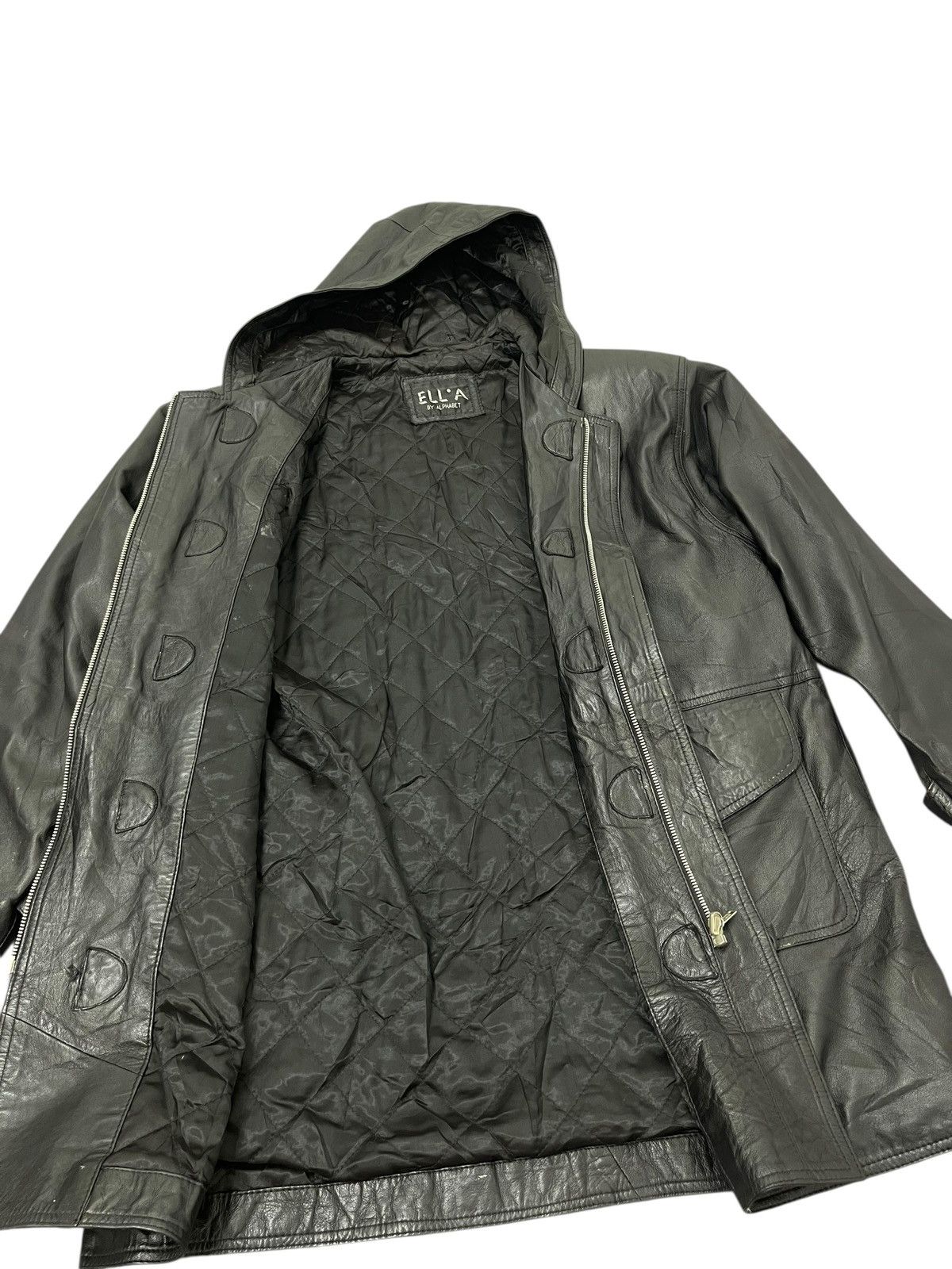 Vintage Hoodie Leather Jacket Vtg 90s Ell A Sheepskin 7🟩1 Size US L / EU 52-54 / 3 - 11 Thumbnail
