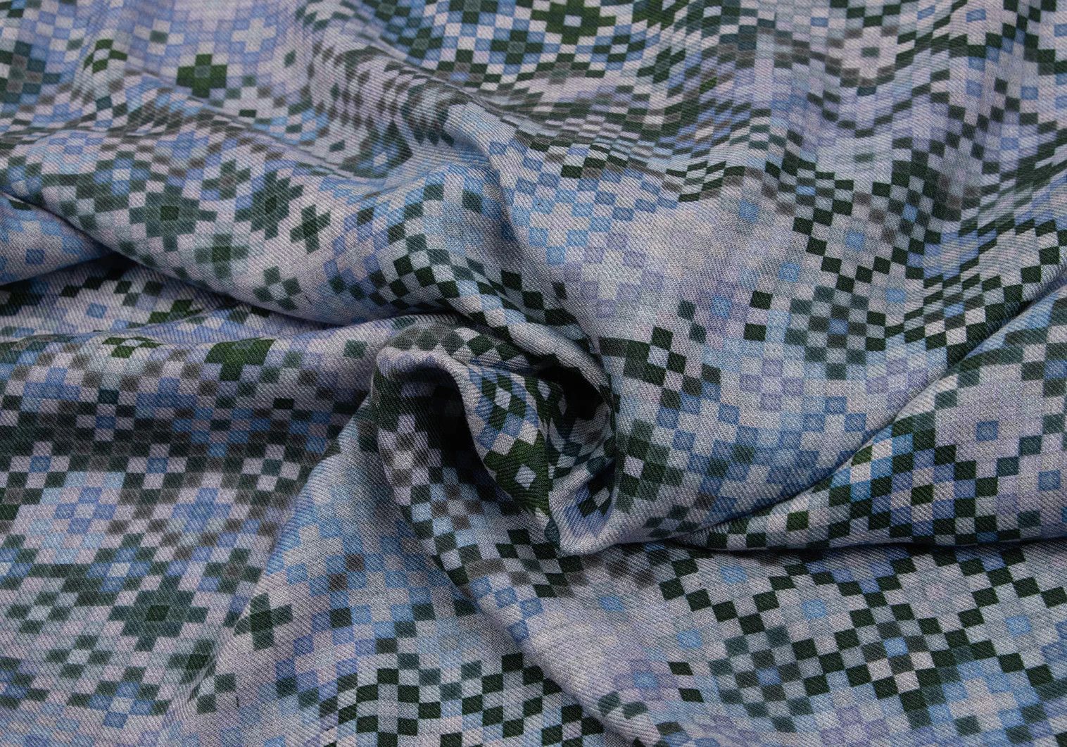Emporio Armani Mosaic Print Rayon Shirt in Light Blue and Dark Green Size US XS / EU 42 / 0 - 11 Thumbnail