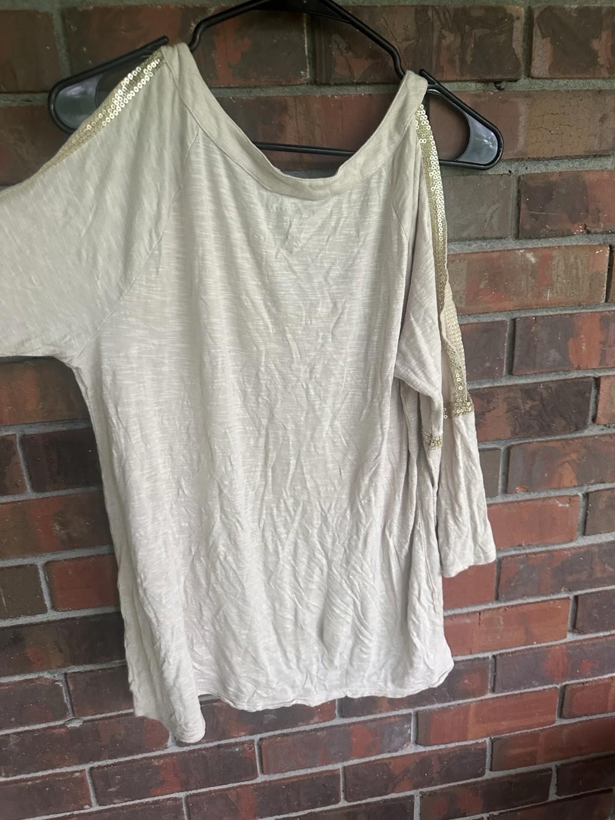 Chicos chicos size 1 Viscose Blouse Gold Cold Shoulder Embellished Size M / US 6-8 / IT 42-44 - 6 Thumbnail