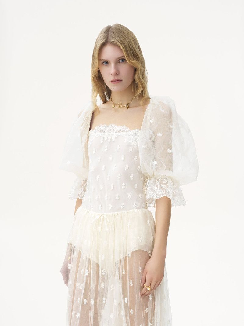 Chloe o1loc1c10226 Square-neck Top in Whisper White Size M / US 6-8 / IT 42-44 - 3 Thumbnail
