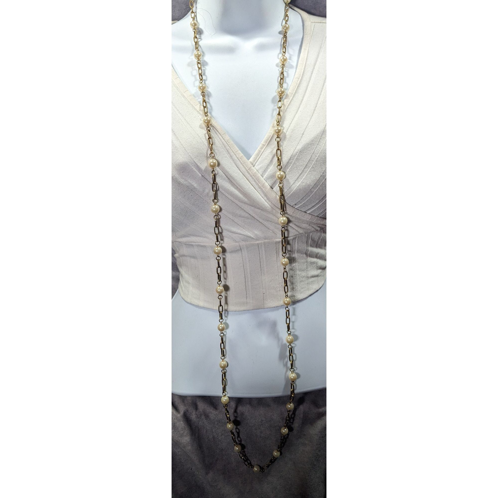 Other Vintage EsMor Gold Tone Faux Pearl Paperclip Chain Necklace Size ONE SIZE - 6 Thumbnail