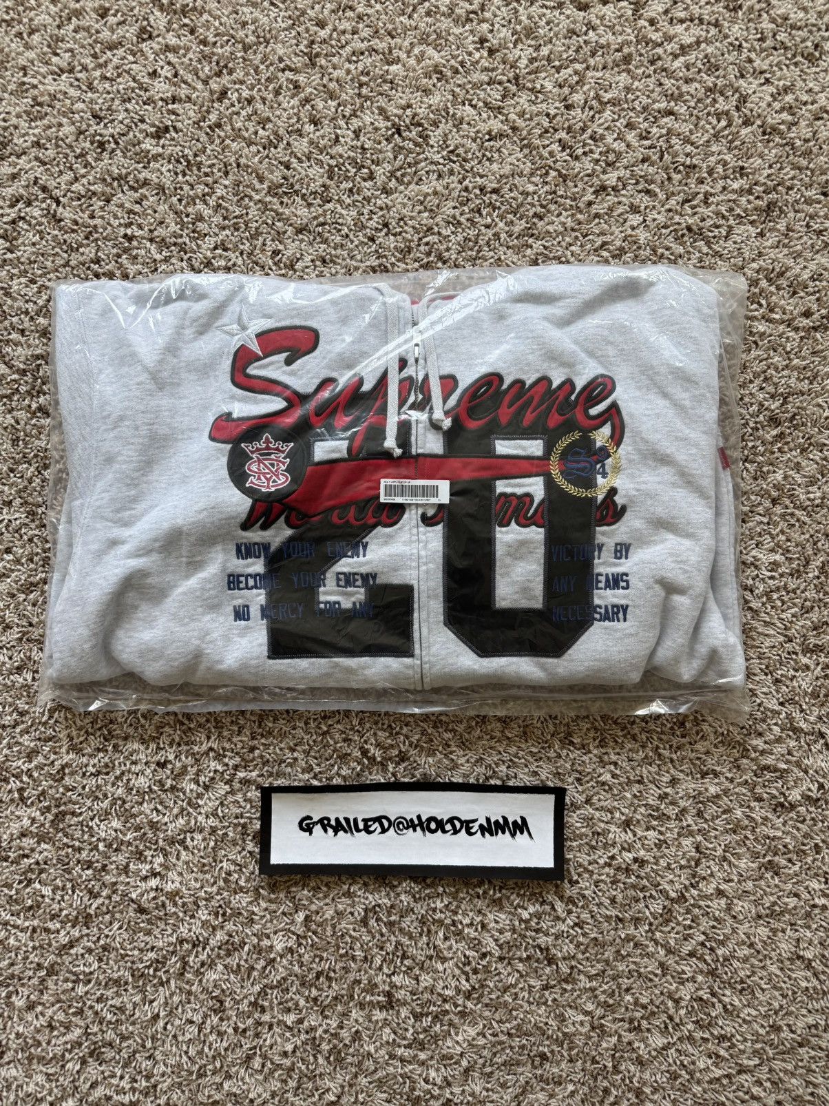 Supreme Warriors Appliqué Zip Up Hooded Sweatshirt Ash Grey Size US XL / EU 56 / 4 - 22 Thumbnail