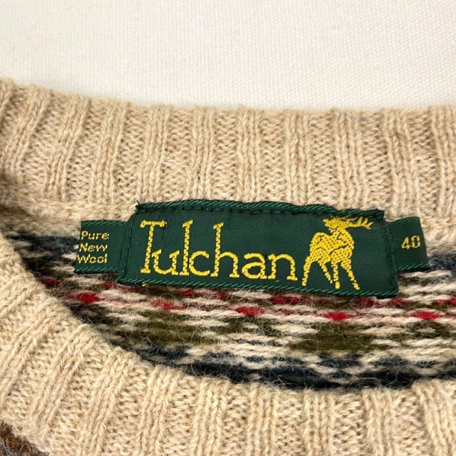 Vintage VINTAGE Tulchan Sweater Womens Sz 40 Fair Isle Striped Brown Pure New Wool Crew Pullover Size S / US 4 / IT 40 - 2 Thumbnail