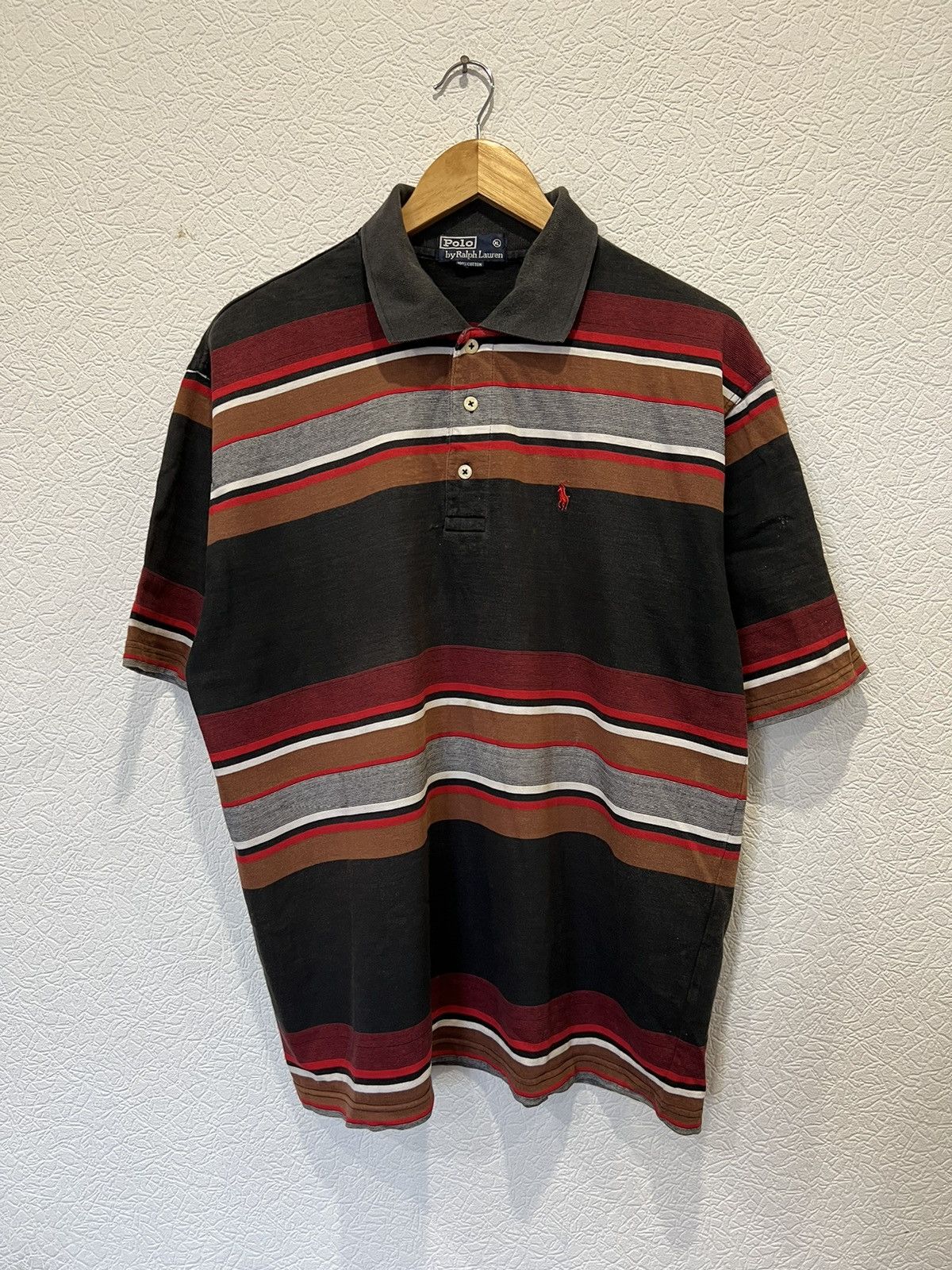 Vintage Vintage 90’s Distressed Polo Ralph Lauren Polo Shirt Striped Size US XL / EU 56 / 4 - 1 Thumbnail