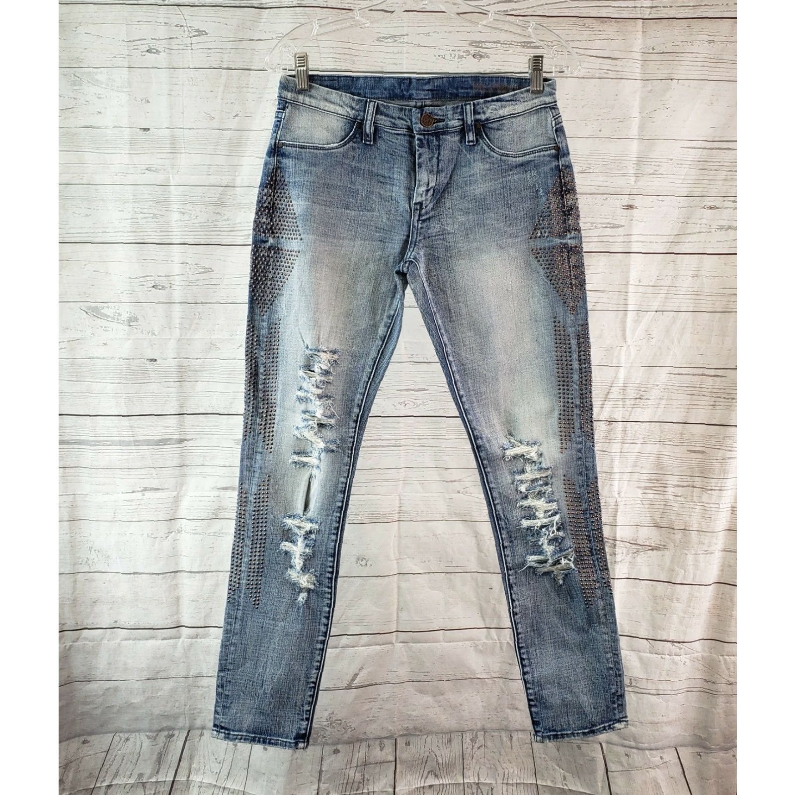 Vintage BLANKNYC Womens Skinny Jeans Sz 27 Blue Distressed Low Rise Denim Cotton Blend Inseam 29 Body Womens Jeans Skinniressure? Size 27" / US 4 / IT 40 - 2 Thumbnail