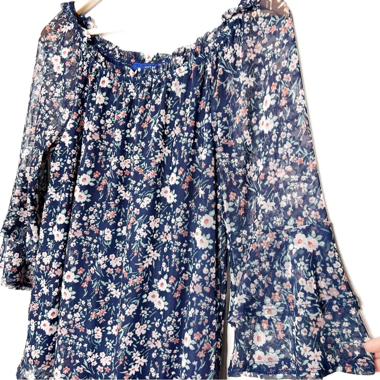 Apt. 9 APT.9 Women’s Floral Mesh Navy Blue Bohemian Blouse Top Size S / US 4 / IT 40 - 5 Thumbnail