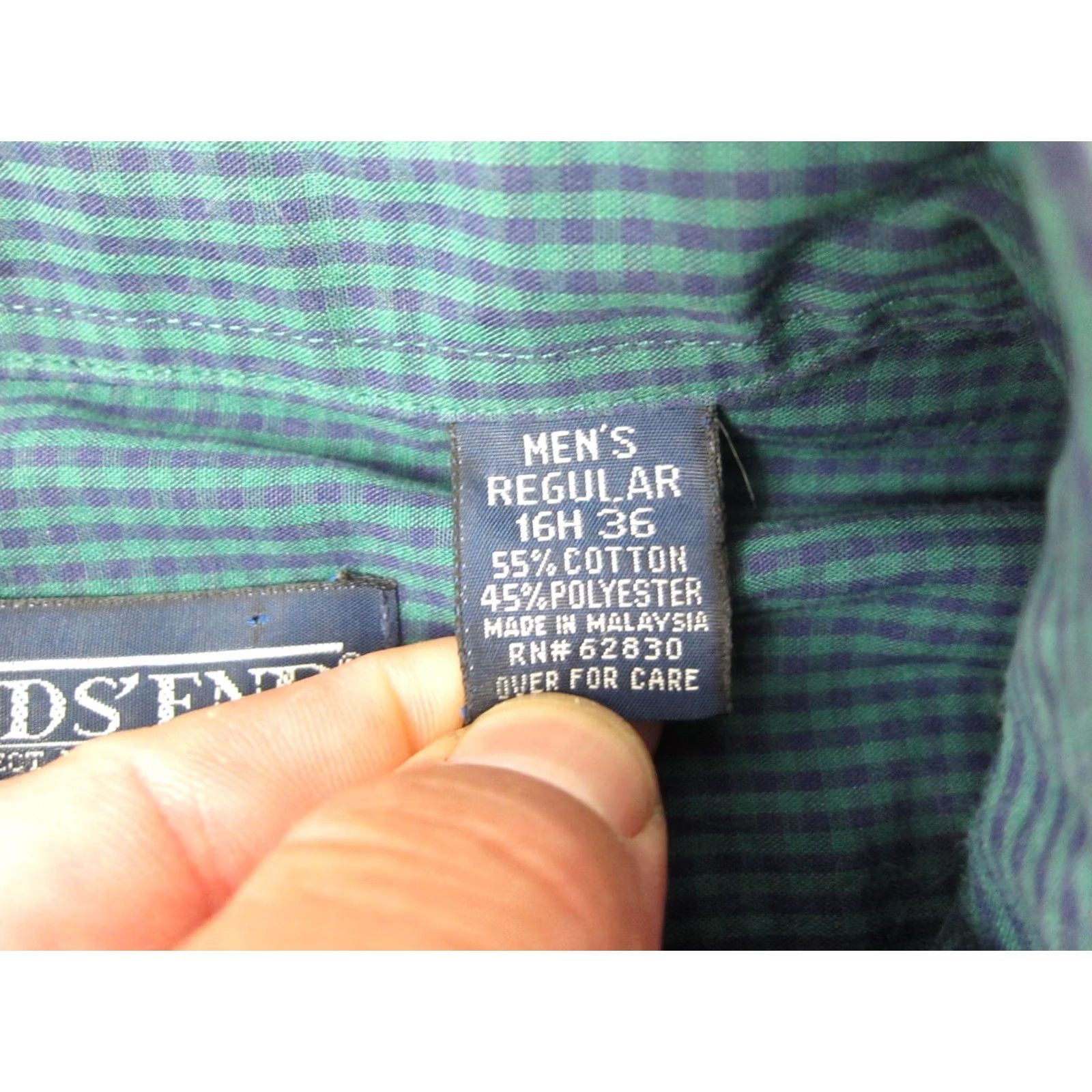 Lands' End Lands' End Shirt Button-Up Long Sleeve Blue Green Gingham Check Mens Size Large 16 Casual Vintage (Adult) Size US L / EU 52-54 / 3 - 5 Thumbnail