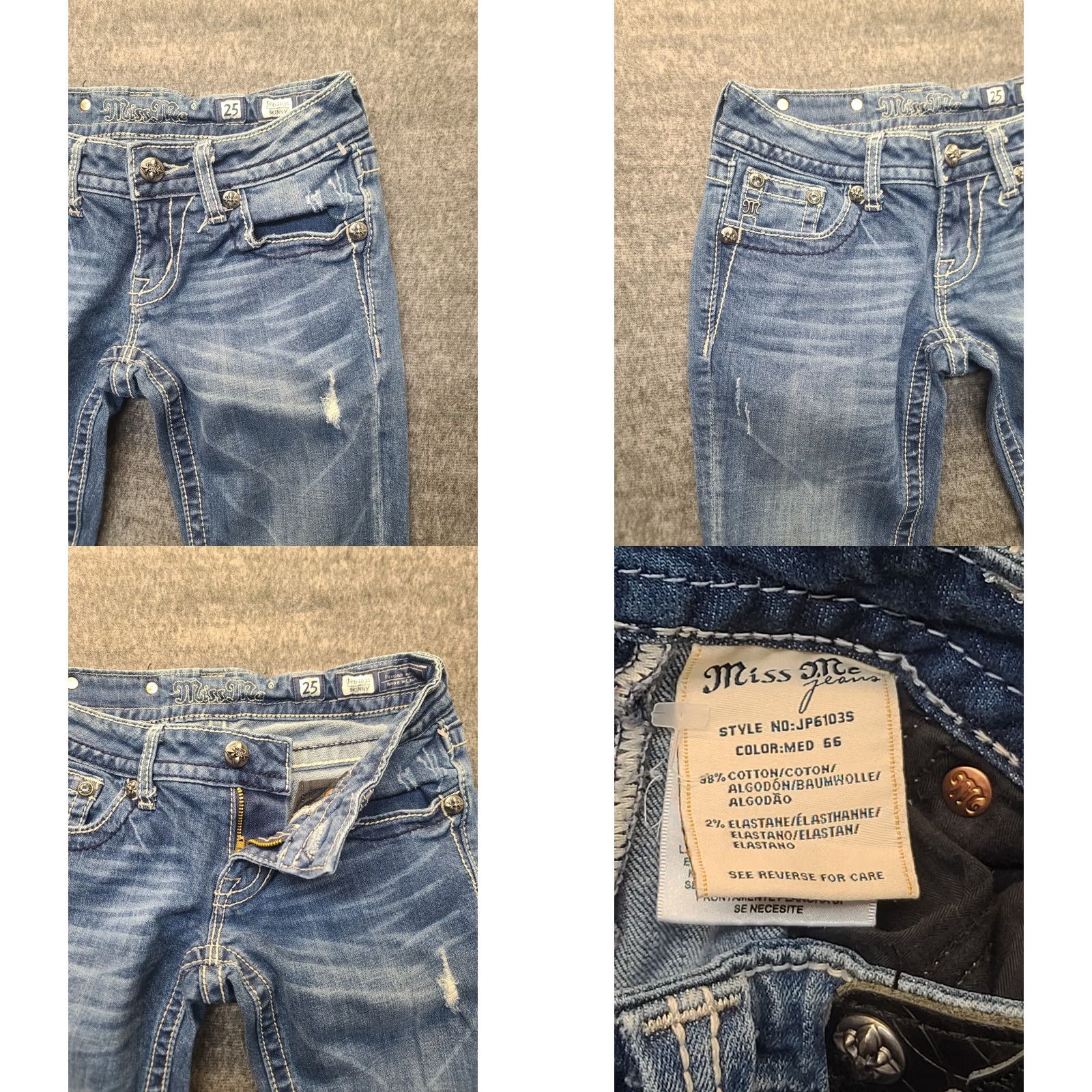 Miss Me VINTAGE Miss Me Jeans Womens 25x32 Skinny Fit Tapered Leg Embroidered Rhinestone Cowgirlcore Jeans Wom ens? Size 42" / US 20 - 8 Thumbnail