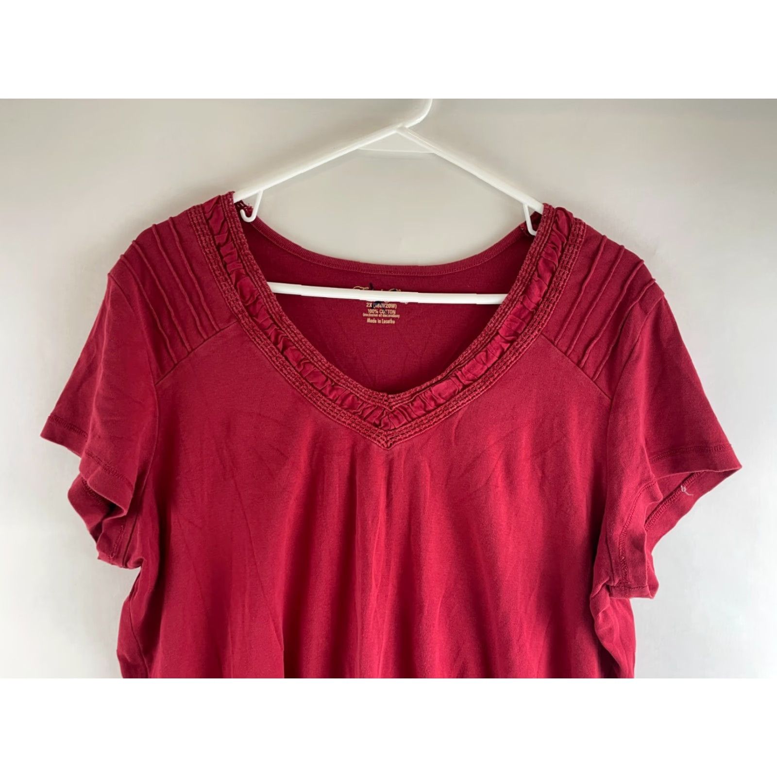 Faded Glory Faded Glory Blouse Women's Plus Size 2X Red V-neck Ruffled Tiered Neckline Tee Size XXL / US 16-18 / IT 52-54 - 3 Thumbnail