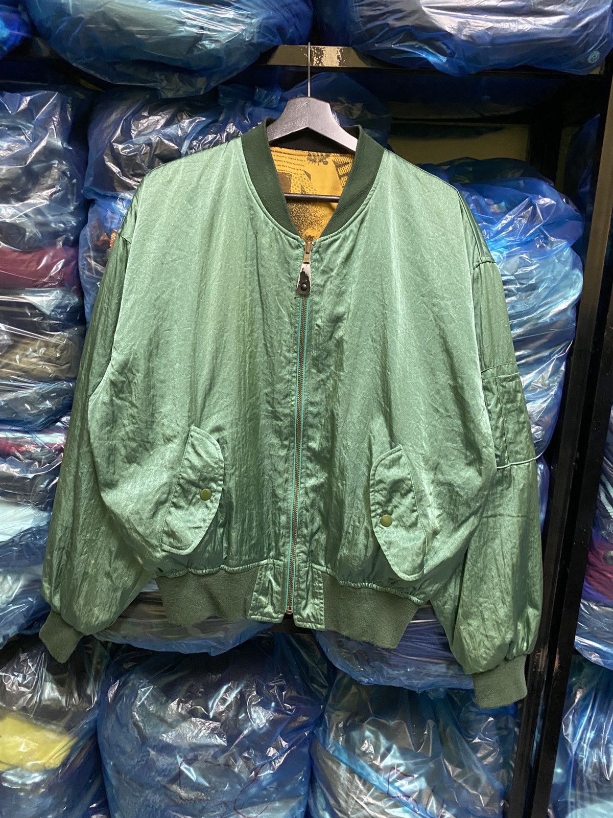 Japanese Brand Vintage Reversible Zodiac Bomber Graphic Yellow Newspaper Size US L / EU 52-54 / 3 - 9 Thumbnail