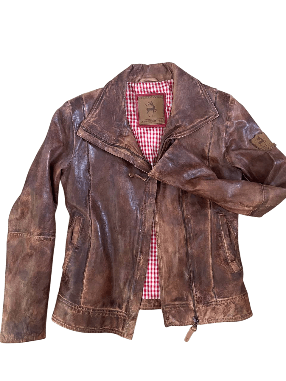 Other Alprausch Brown Distressed Leather Jacket XS Swiss Design Size XS / US 0-2 / IT 36-38 - 1 Thumbnail