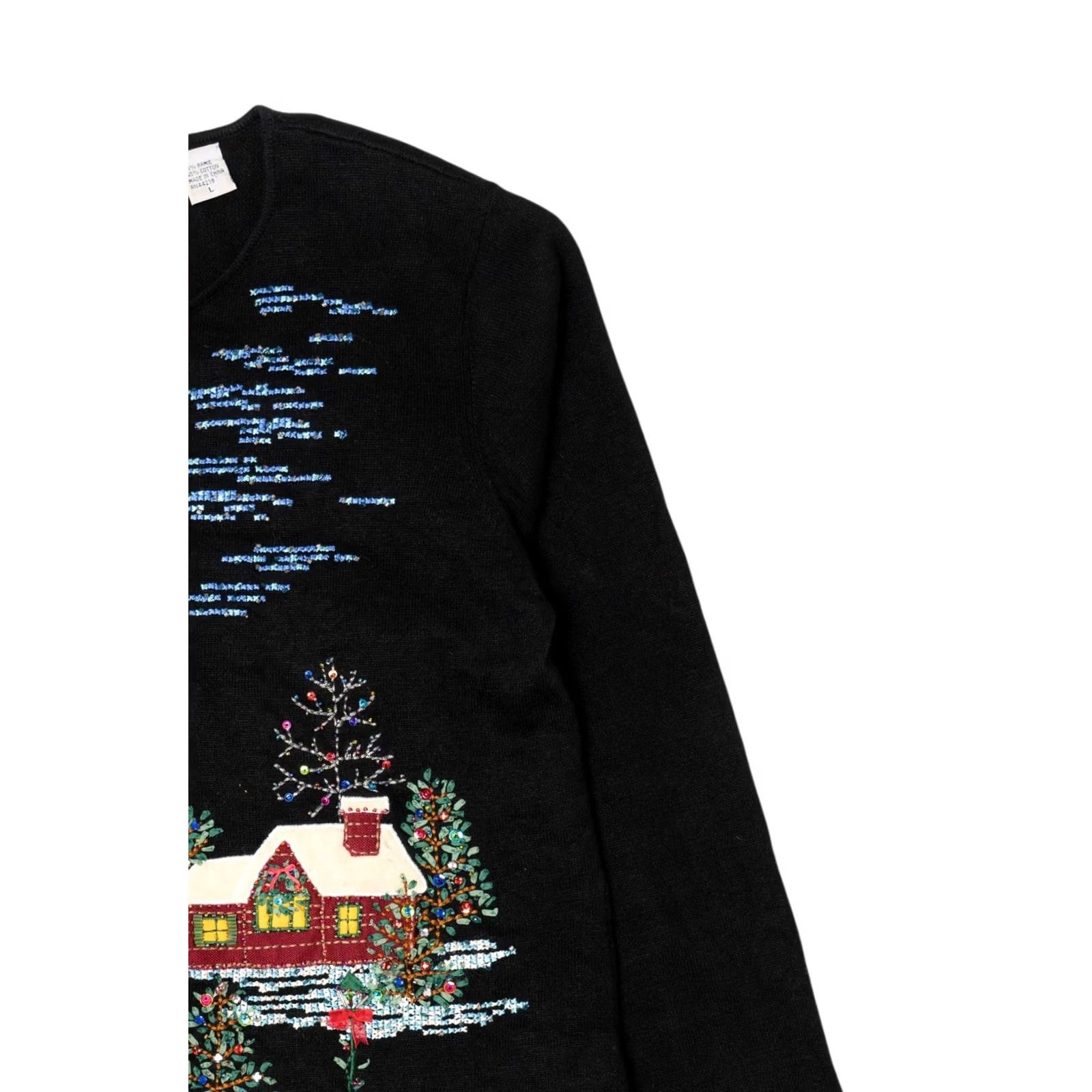 Vintage VINTAGE Marisa Christina Cardigan Women's Cross Stitch Landscape Ugly Christmas 2000s Black Large Ramie Cotton 2003 Mens? Size ONE SIZE - 7 Thumbnail