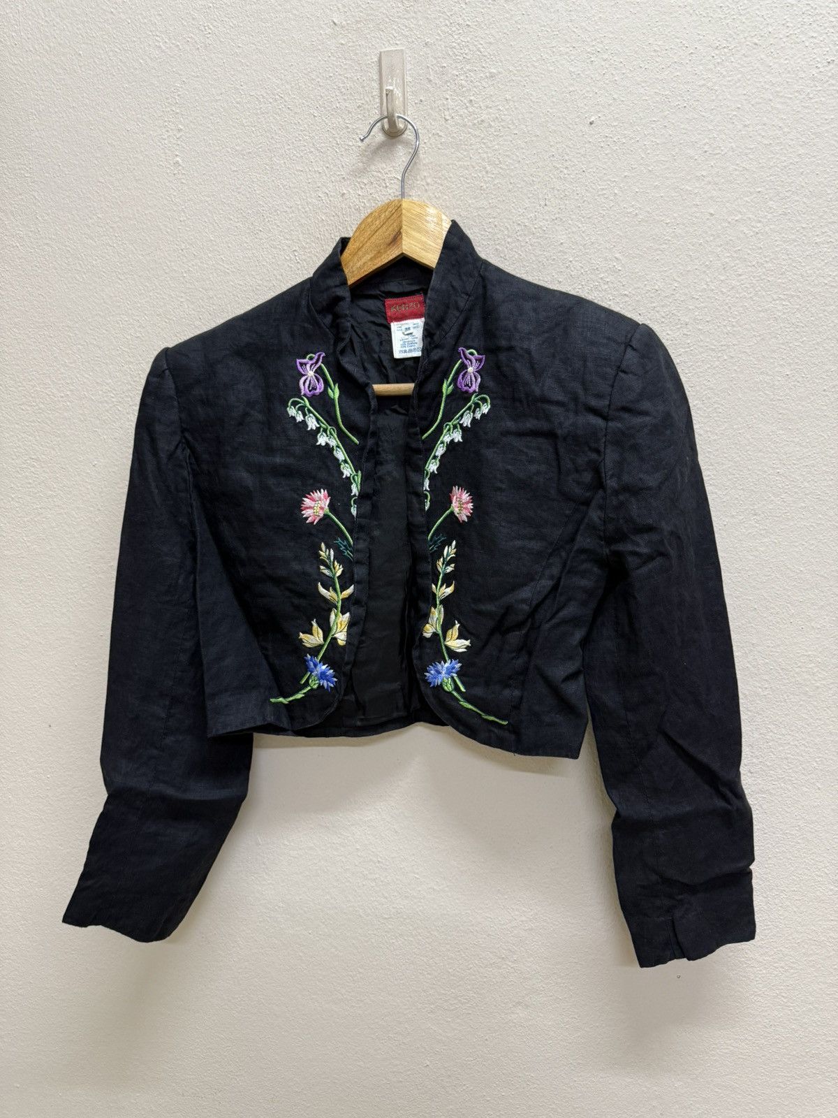 Japanese Brand × Kenzo × Vintage Vintage Kenzo Black Linen Embroidered Floral Boho Short Open Size XS / US 0-2 / IT 36-38 - 15 Thumbnail