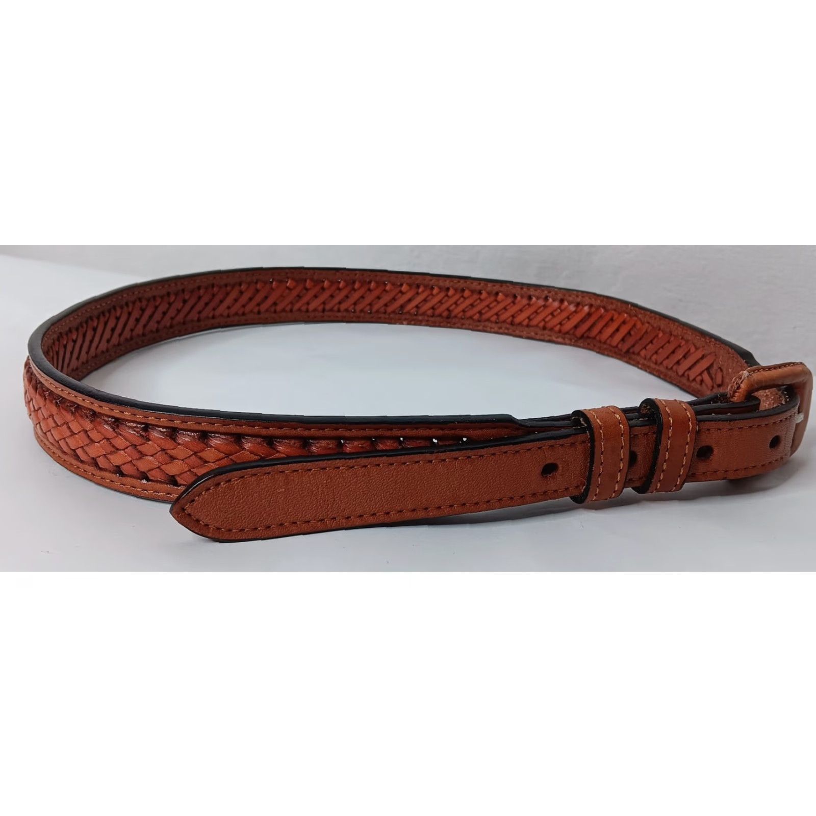 Vintage VINTAGE Handmade Mexican Leather Braided Belt Women 30 Brown 26.5-30" Adjustable 15/16" Womens Size ONE SIZE - 2 Thumbnail