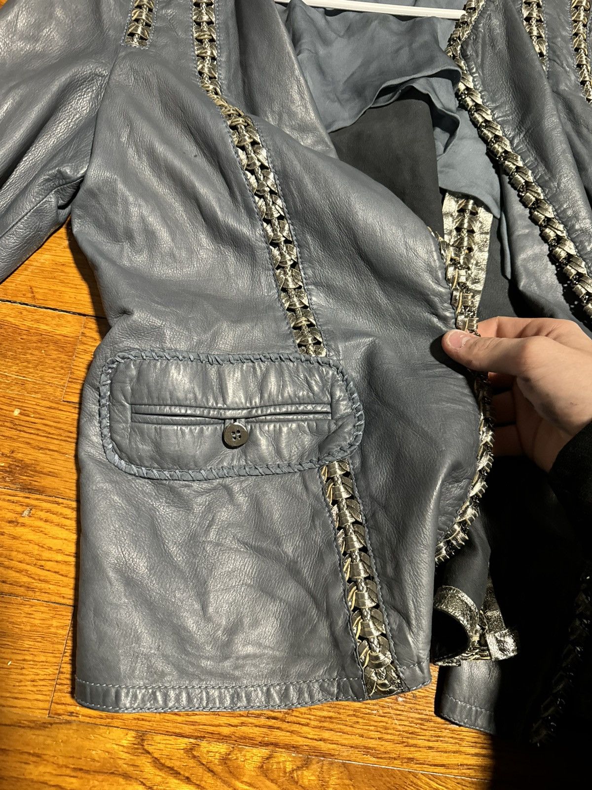 Roberto Cavalli Roberto Cavalli Jacket Leather Women Blue Size 46 Size L / US 10 / IT 46 - 5 Thumbnail