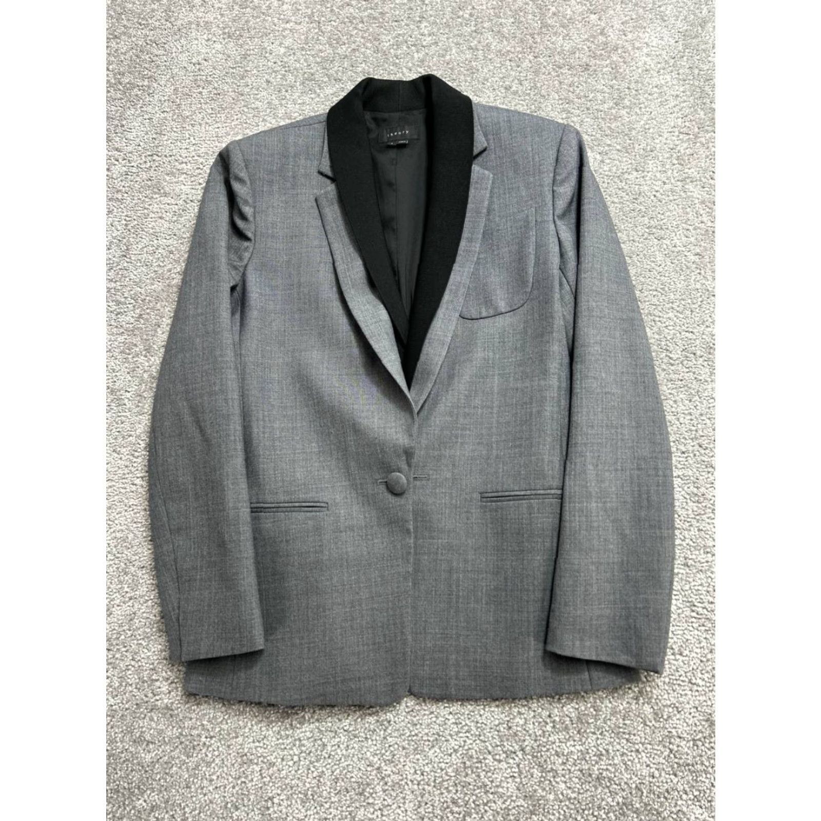 Theory Theory Blazer Jacket Womens 6 Gray Cotton Stretch Notch Lapel Tailored Lined Wool Tuxedo Short Single-Breasted Size M / US 6-8 / IT 42-44 - 2 Thumbnail