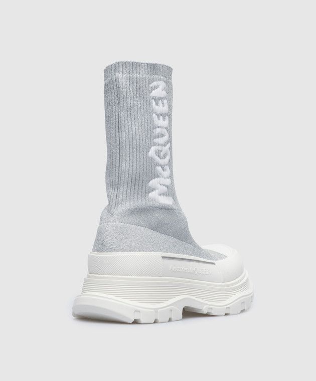 Alexander McQueen o1y0225 Hi-Top Sneakers in Light Grey & White Size US 7.5 / IT 37.5 - 3 Thumbnail