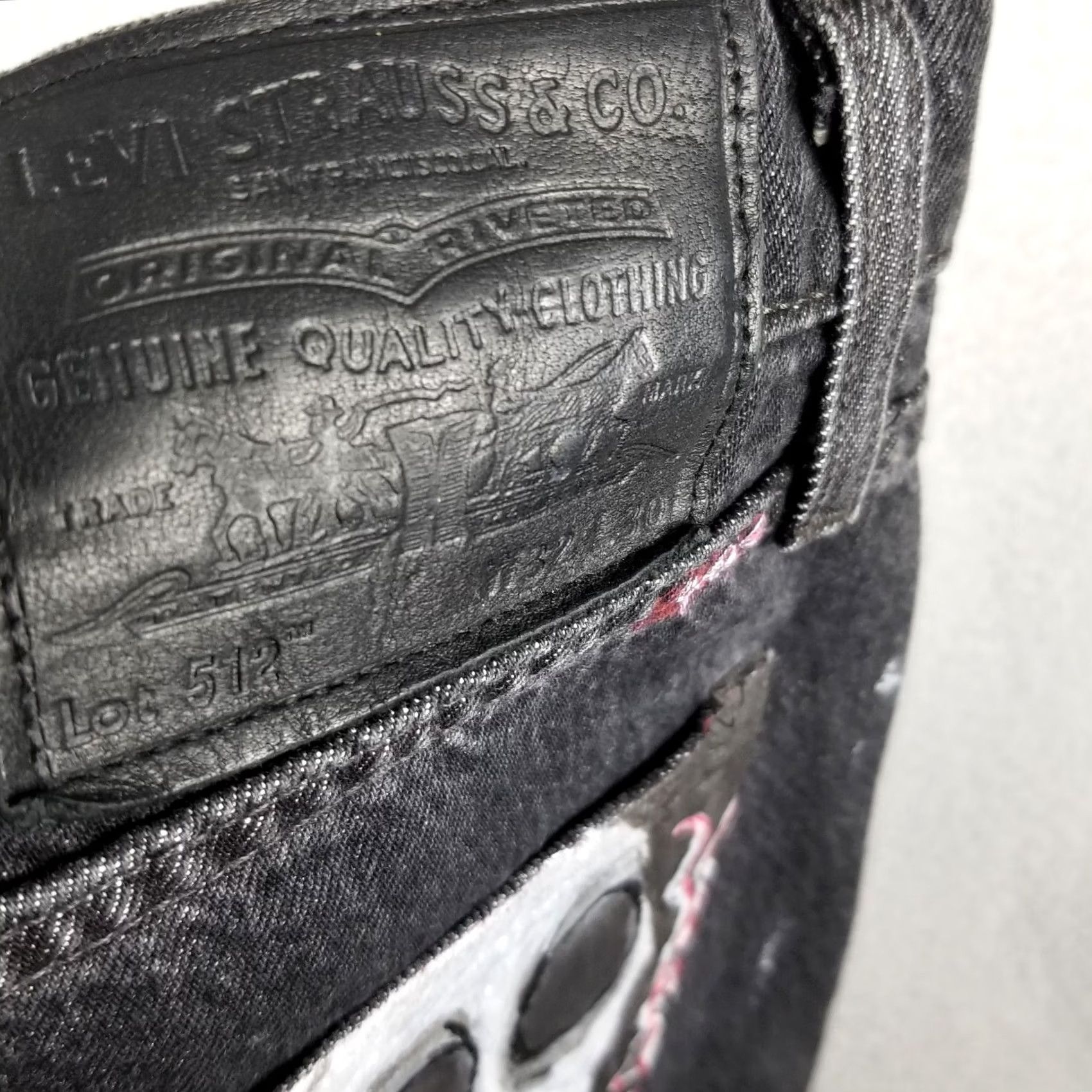 Levi's LEVI'S 512 Jeans 32X26 Slim Distressed Premium Big E Skull Snake Art 5-Pocket Leather Belt Loops Black Denim Unisex Adults Jeans Size US 32 / EU 48 - 7 Thumbnail