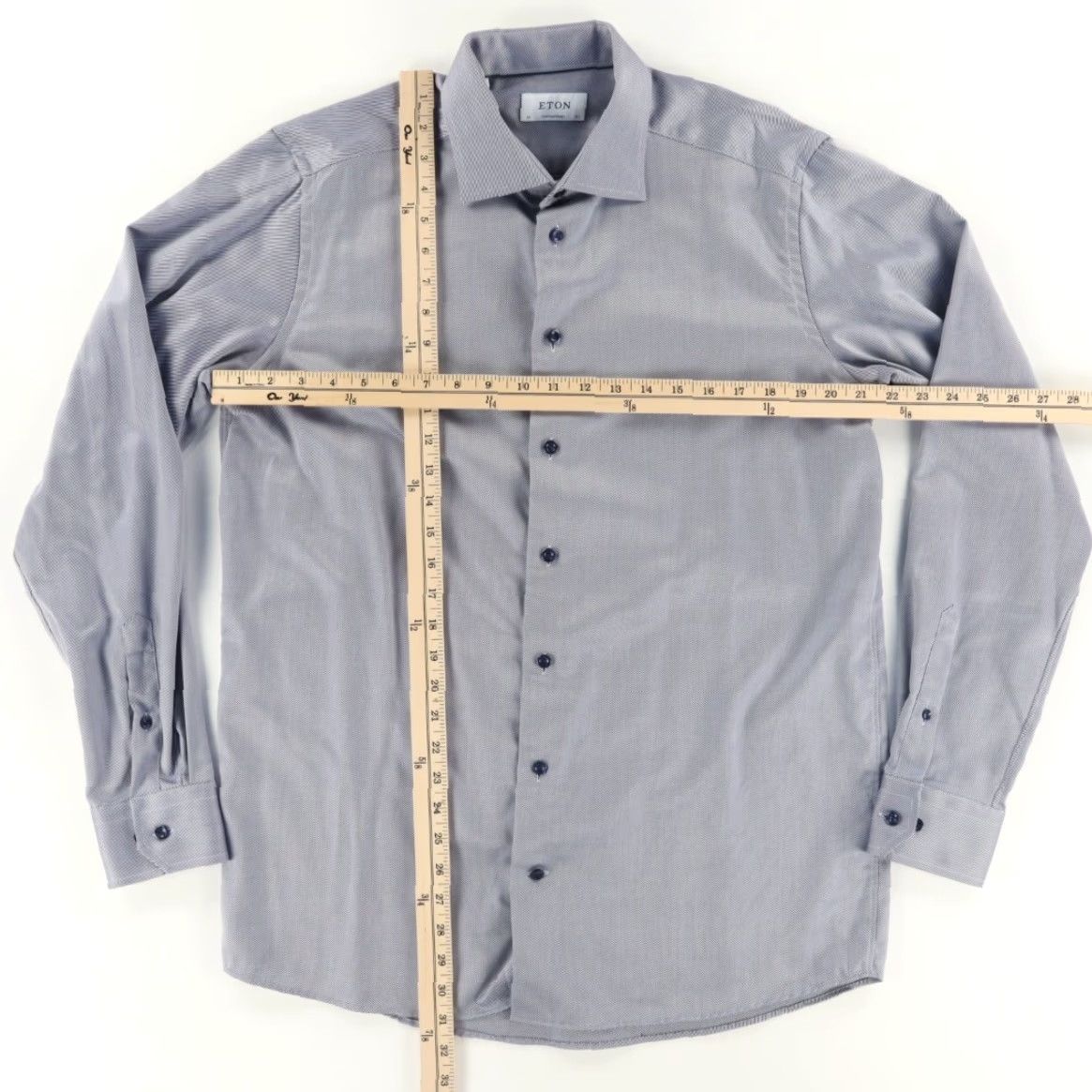 Eton Eton Contemporary Harrogate Dress Navy Striped Long Sleeve Button Up Shirt Men 42 Size 42R - 3 Thumbnail