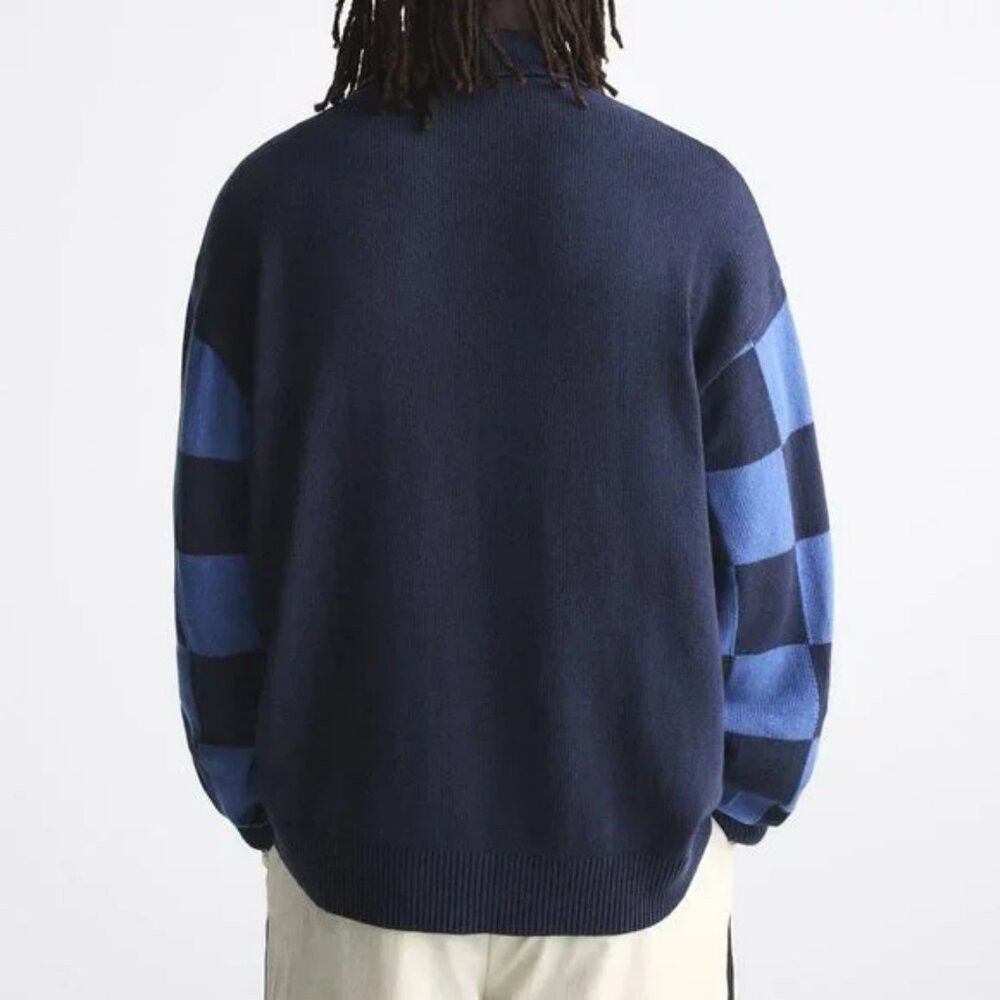 Zara NWT New Zara Check Knit Polo Cotton Blue Sweater Size M Size US M / EU 48-50 / 2 - 2 Thumbnail