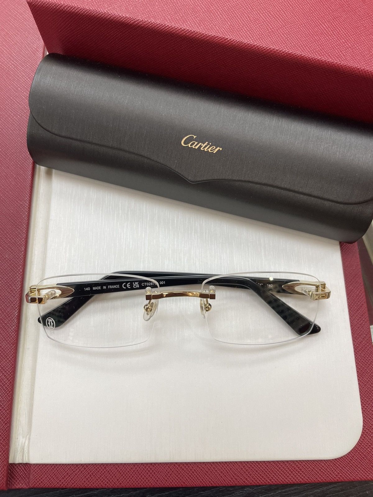 Cartier Cartier Black Acetate Glasses Gold Rimless C Decor White Size ONE SIZE - 2 Thumbnail