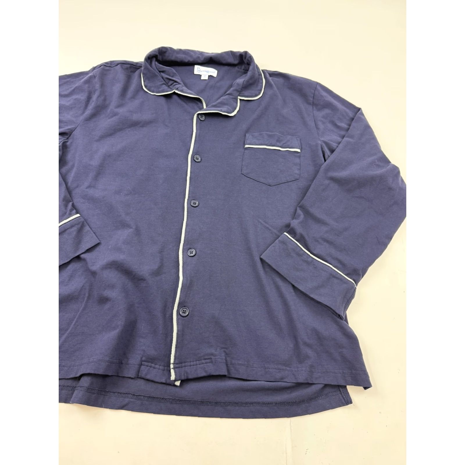 Vintage PajamaGram Pajama Top Mens XL Blue 3/4 Sleeve Button Front Piped Lounge Size US XL / EU 56 / 4 - 3 Thumbnail