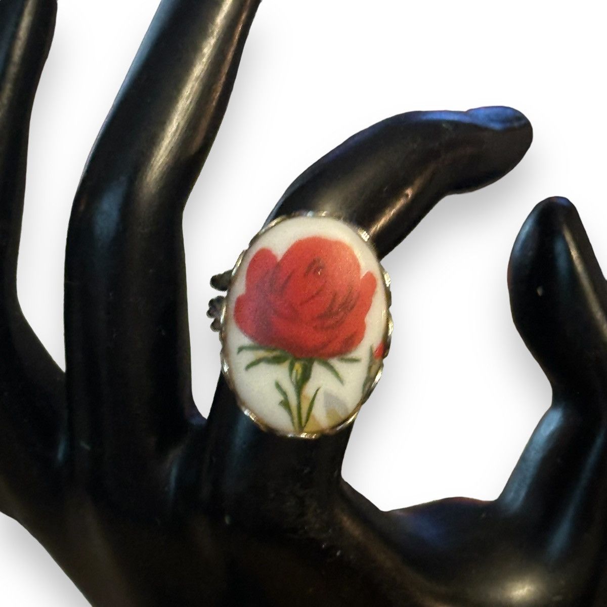 Vintage Vintage porcelain painted rose cuff ring Size ONE SIZE - 2 Thumbnail