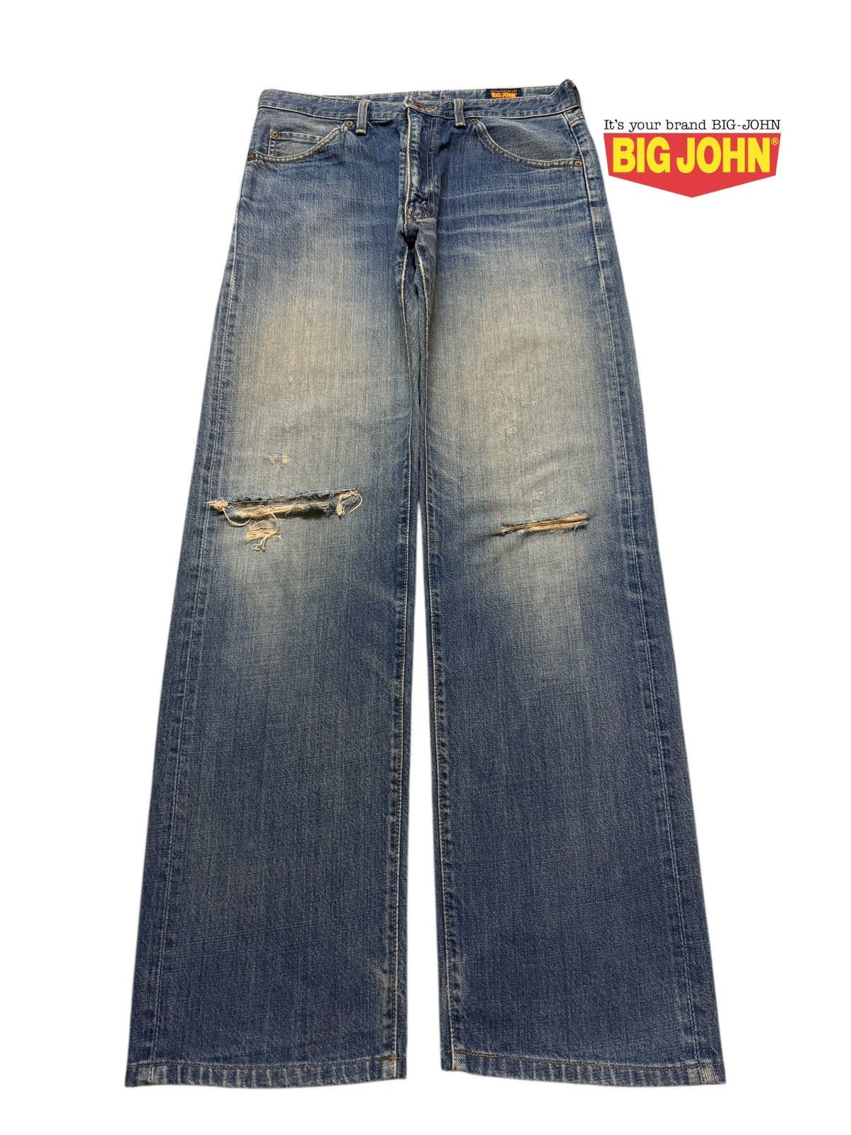 Big John Vintage 90s Big John Blue Faded Wash Distressed Wide Leg Size US 32 / EU 48 - 1 Thumbnail