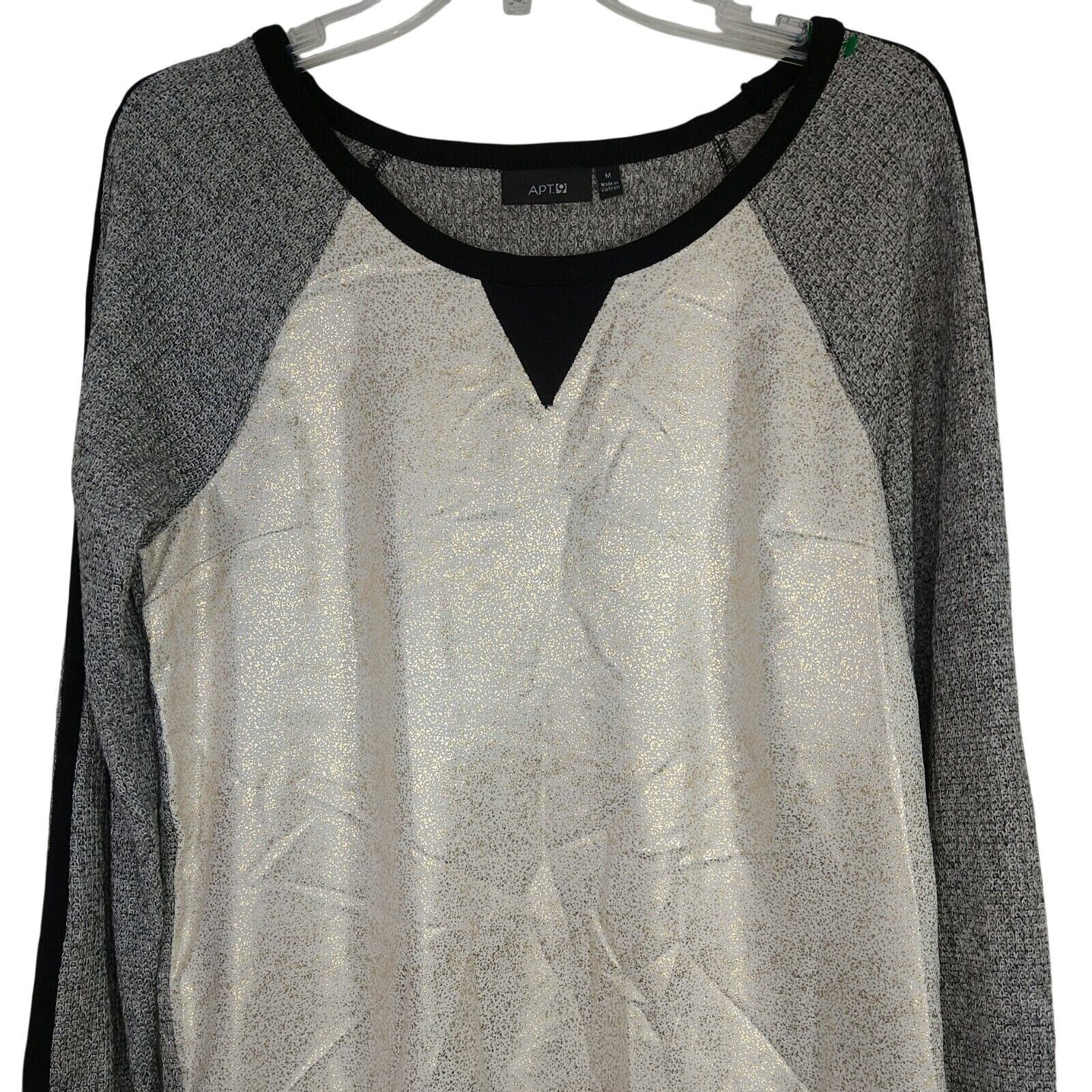 Apt. 9 Apt 9 Knit Top Women Size M White Gold Metallic Black Size M / US 6-8 / IT 42-44 - 2 Thumbnail