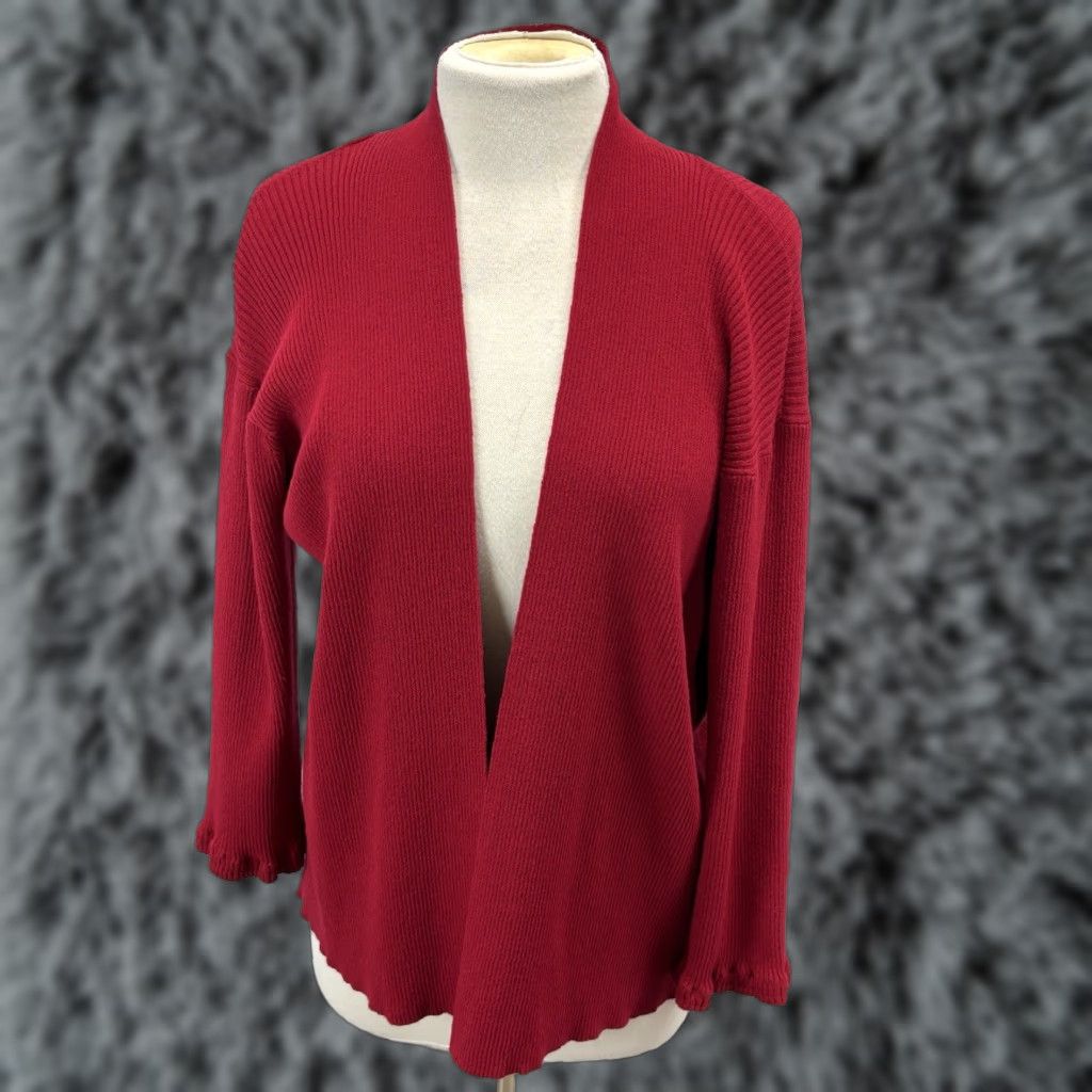 Eileen Fisher Eileen Fisher Cardigan Women’s L Red Open Front Ribbed Classic Sweater Size L / US 10 / IT 46 - 1 Thumbnail