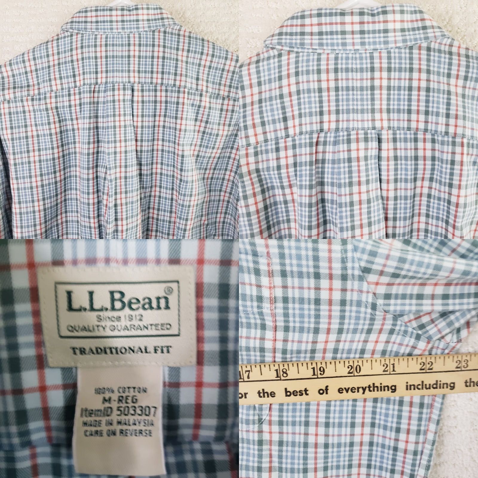 Vintage L.L. Bean Button-Down Shirt Mens Medium Blue Plaid Long Sleeve Traditional Fit Size US M / EU 48-50 / 2 - 8 Thumbnail