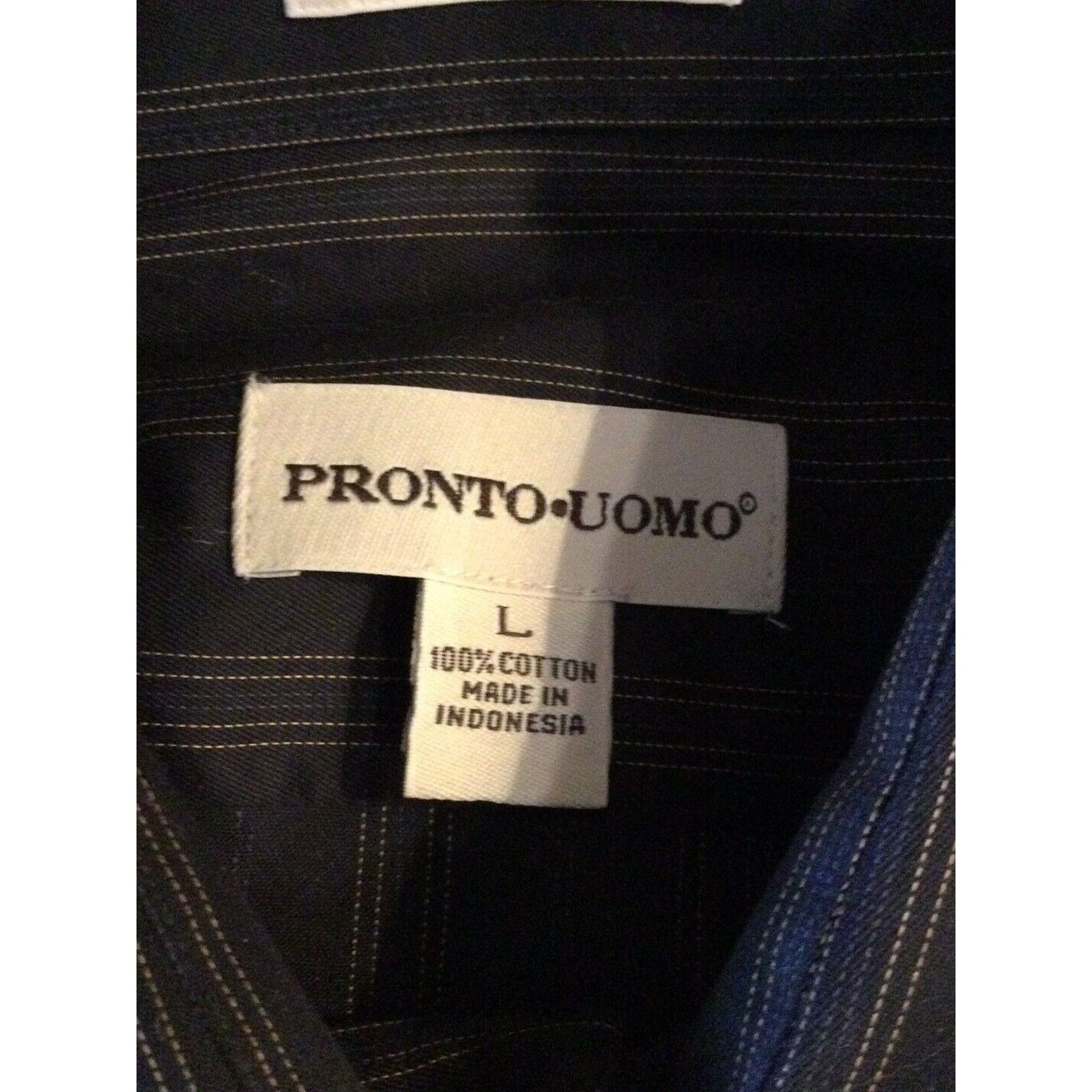 Pronto Uomo Pronto-Uomo Non Iron Black L/S Button Down Dress Shirt Sz L Size US L / EU 52-54 / 3 - 8 Thumbnail