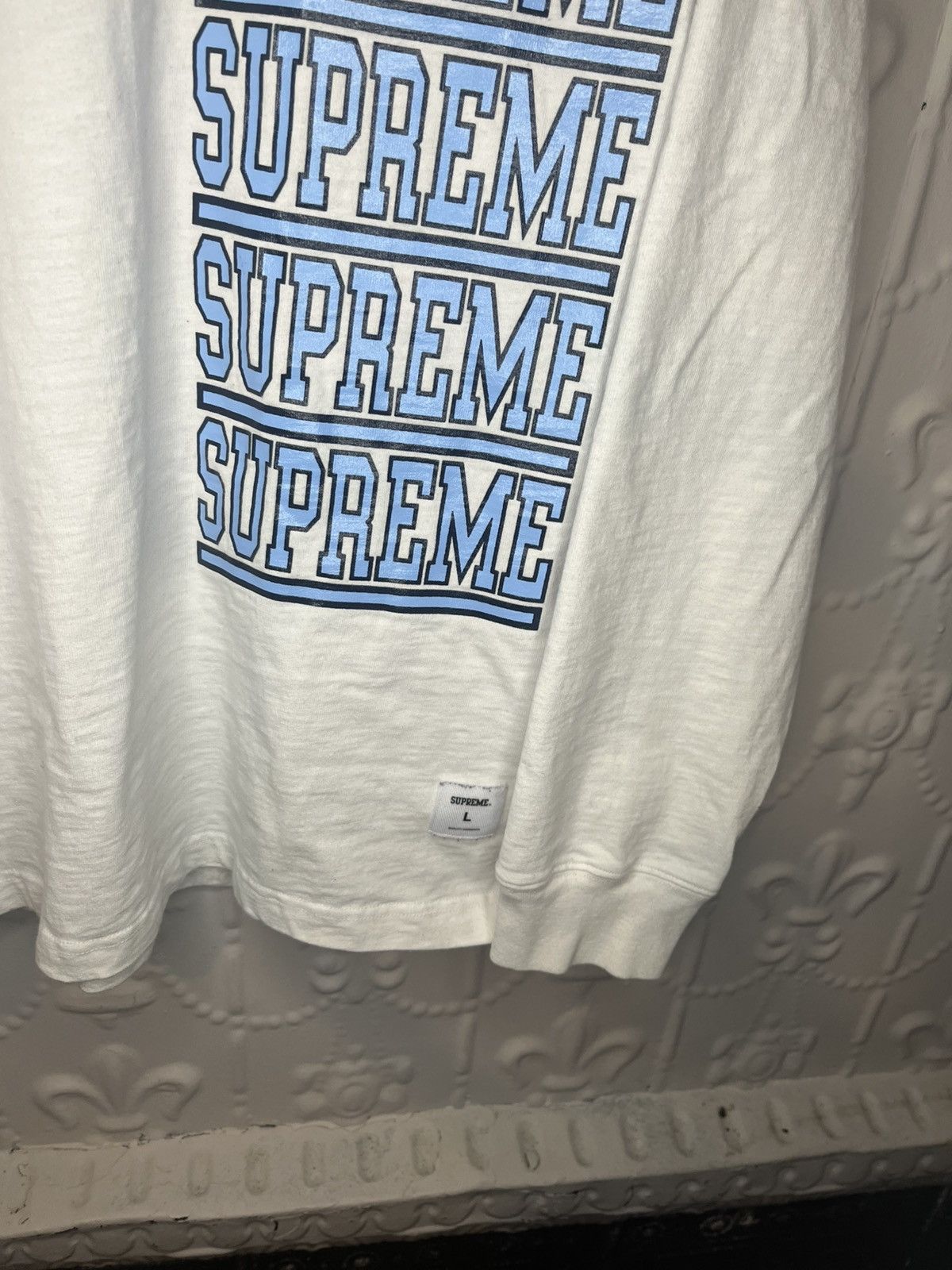 Supreme Supreme White UNC Spellout Logo Long Sleeve Shirt Size US L / EU 52-54 / 3 - 3 Thumbnail