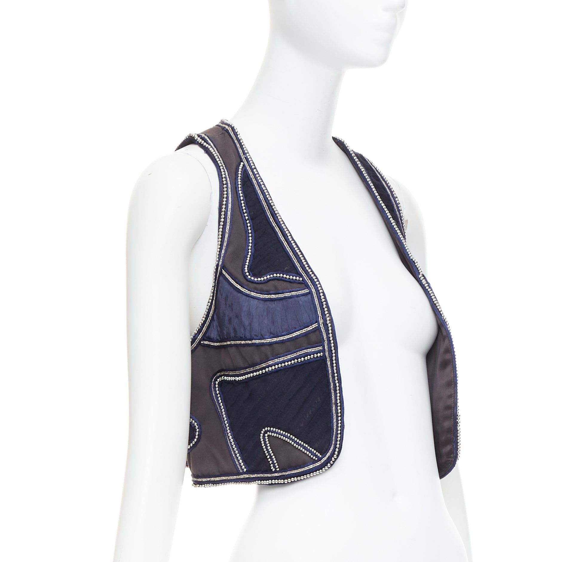 3.1 Phillip Lim 3.1 PHILLIP LIM blue silver dome studded silk lined patchwork vest US4 S Size S / US 4 / IT 40 - 1 Thumbnail