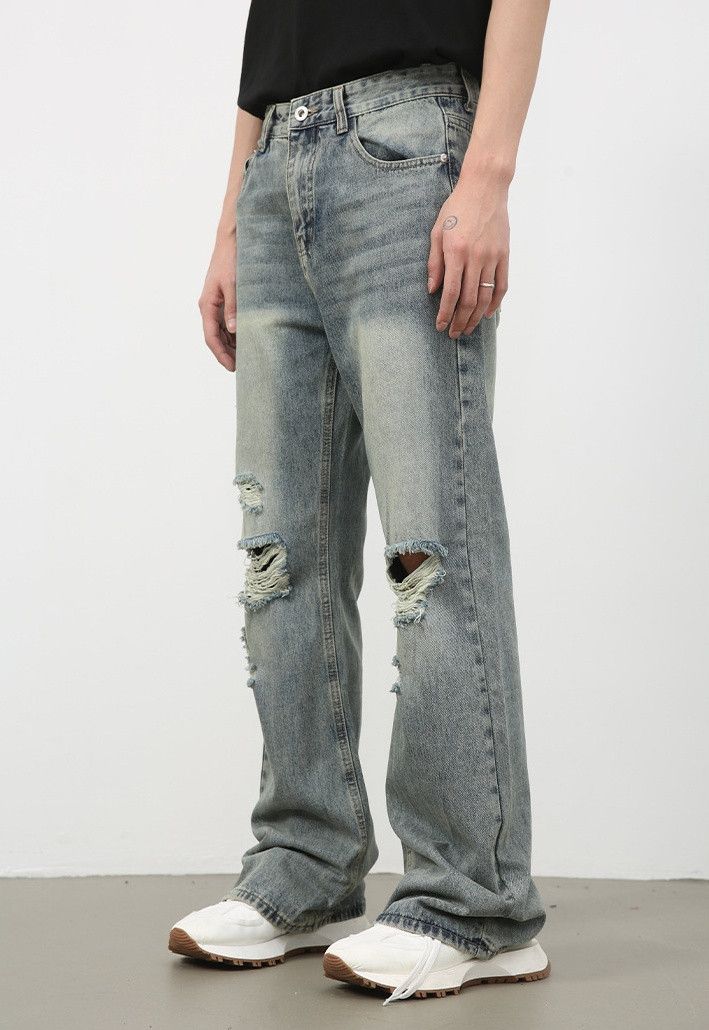Japanese Brand × Jean Men's washed distressed straight-leg versatile ripped jeans Size US 32 / EU 48 - 5 Thumbnail