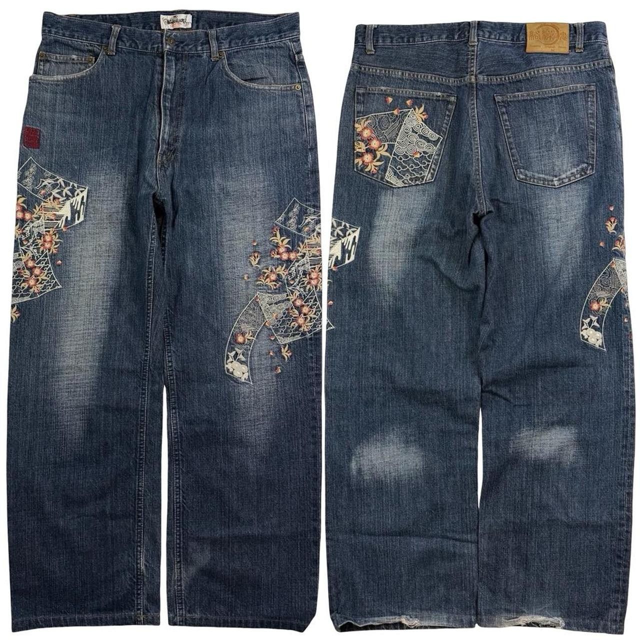 Karakuri Tamashii Karakuri Tamashii Embroidered Floral Japanese Jeans Waist 35 Size US 35 - 1 Thumbnail