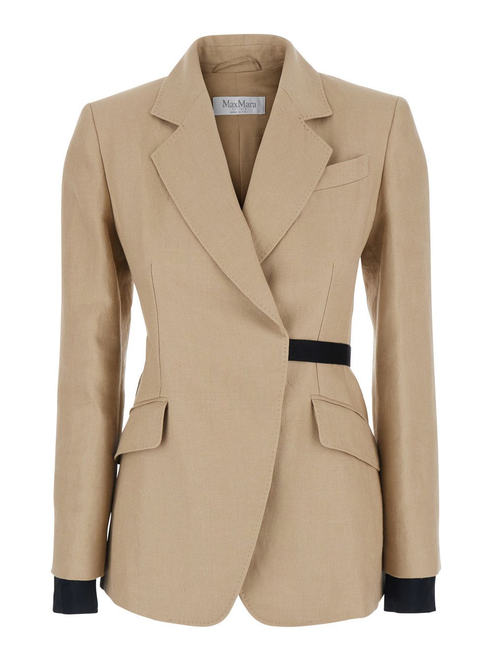 Max Mara 'Fionda' Beige Linen Jacket with Notched Revers and Adjustable Waist Belt Woman Size M / US 6-8 / IT 42-44 - 1 Thumbnail