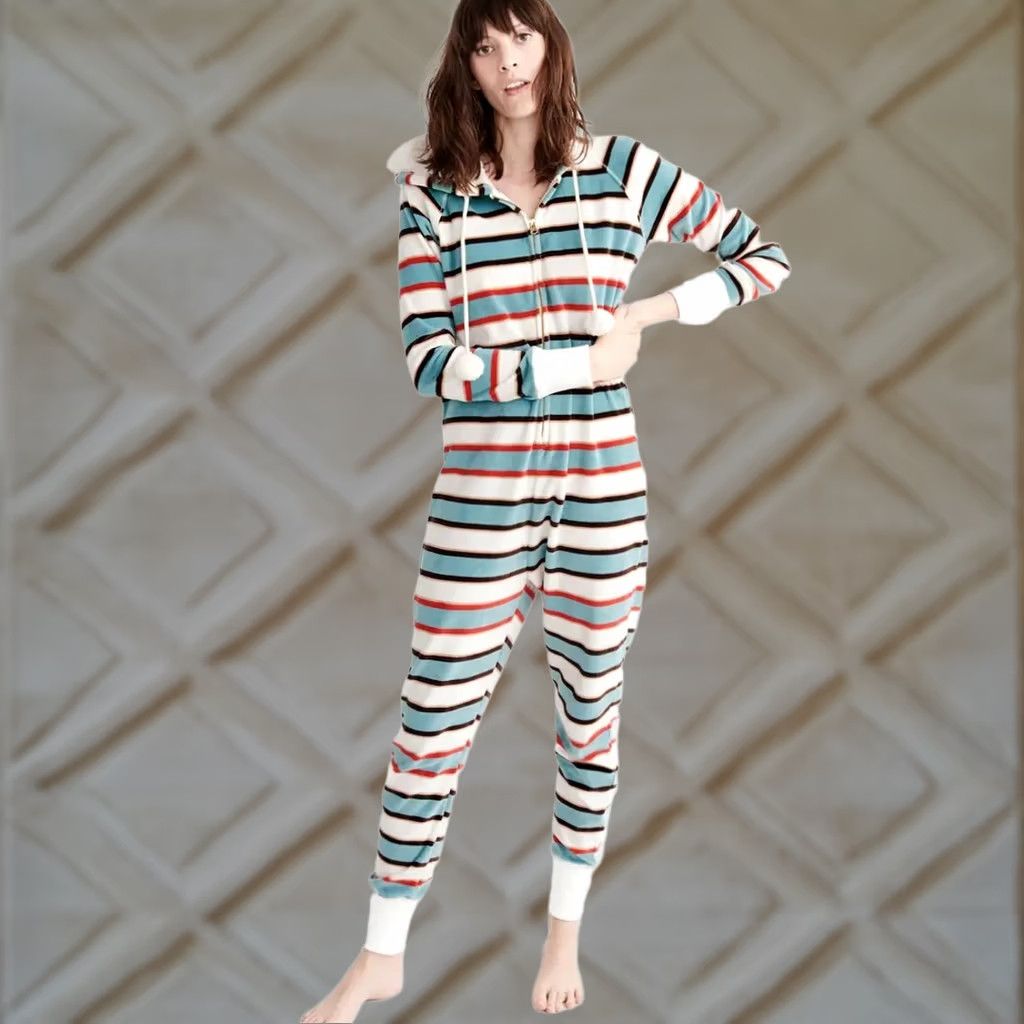 Abercrombie & Fitch Abercrombie & Fitch One Piece Pajama Suit Womens M/L Striped Hoodie Soft Cozy Sleepwear Size M / US 6-8 / IT 42-44 - 1 Thumbnail