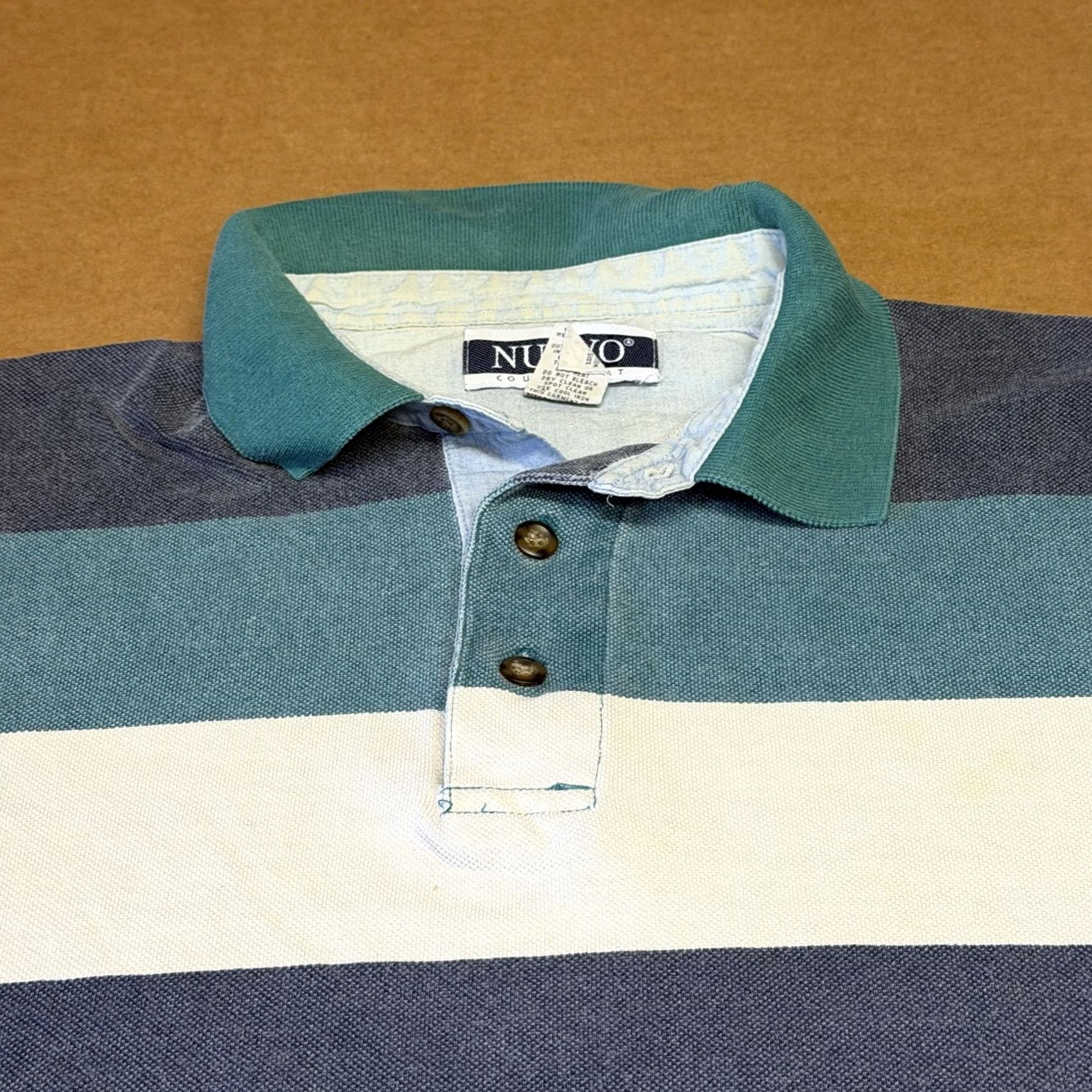 Vintage VINTAGE Nuovo County Seat Polo Shirt Mens L Striped Rugby Cotton Teal Navy 90s Size US L / EU 52-54 / 3 - 6 Thumbnail