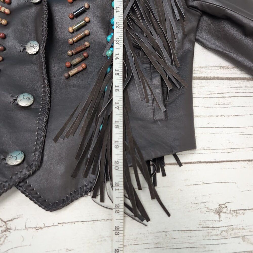 Other Vintage Red Clay People Black Leather Fringe and Bead Jacke Size M / US 6-8 / IT 42-44 - 8 Thumbnail