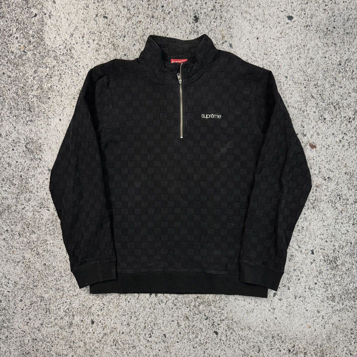 SUPREME SS15 HERRINGBONE CHECK HALF ZIP PULLOVER BLACK LARGE