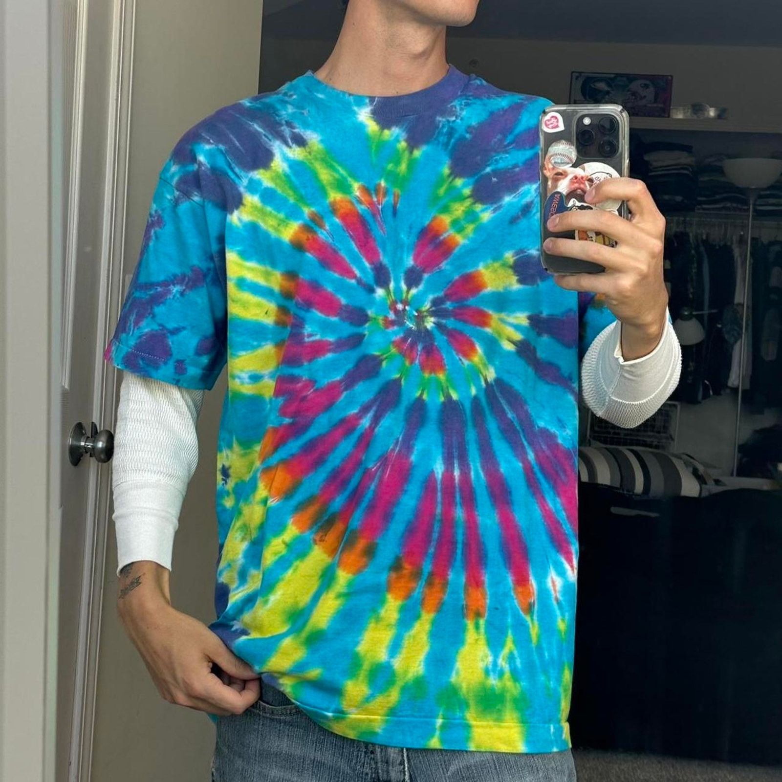 Vintage Vintage 90s Hippy Class High Stoner Tie Dye Blank Tee Shirt Size US XL / EU 56 / 4 - 3 Thumbnail