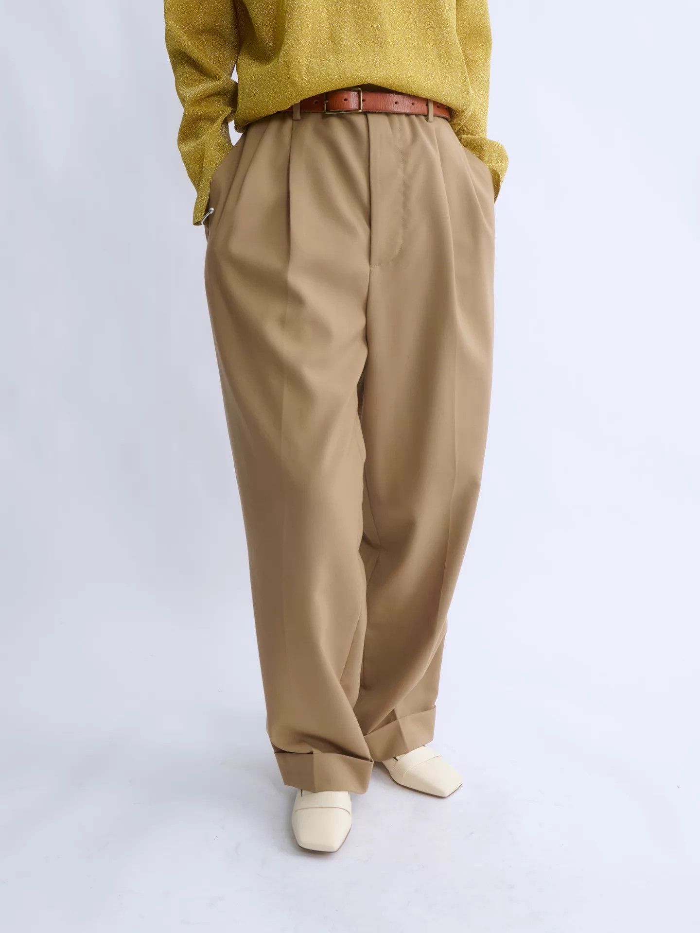 Maison Margiela MARNI Khaki Lana Wool Pleated Wide Leg Slacks Size 28" / US 6 / IT 42 - 2 Thumbnail