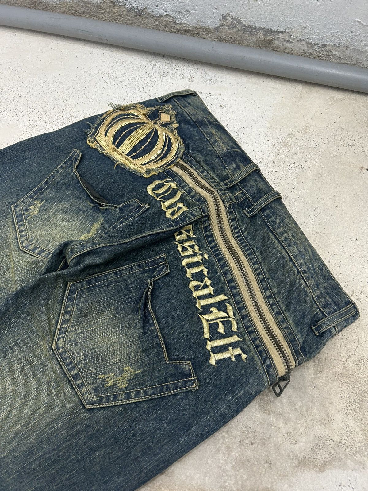 20471120 Embroidered Jeans Baggy with Patches Mud Washed Size US 32 / EU 48 - 10 Thumbnail