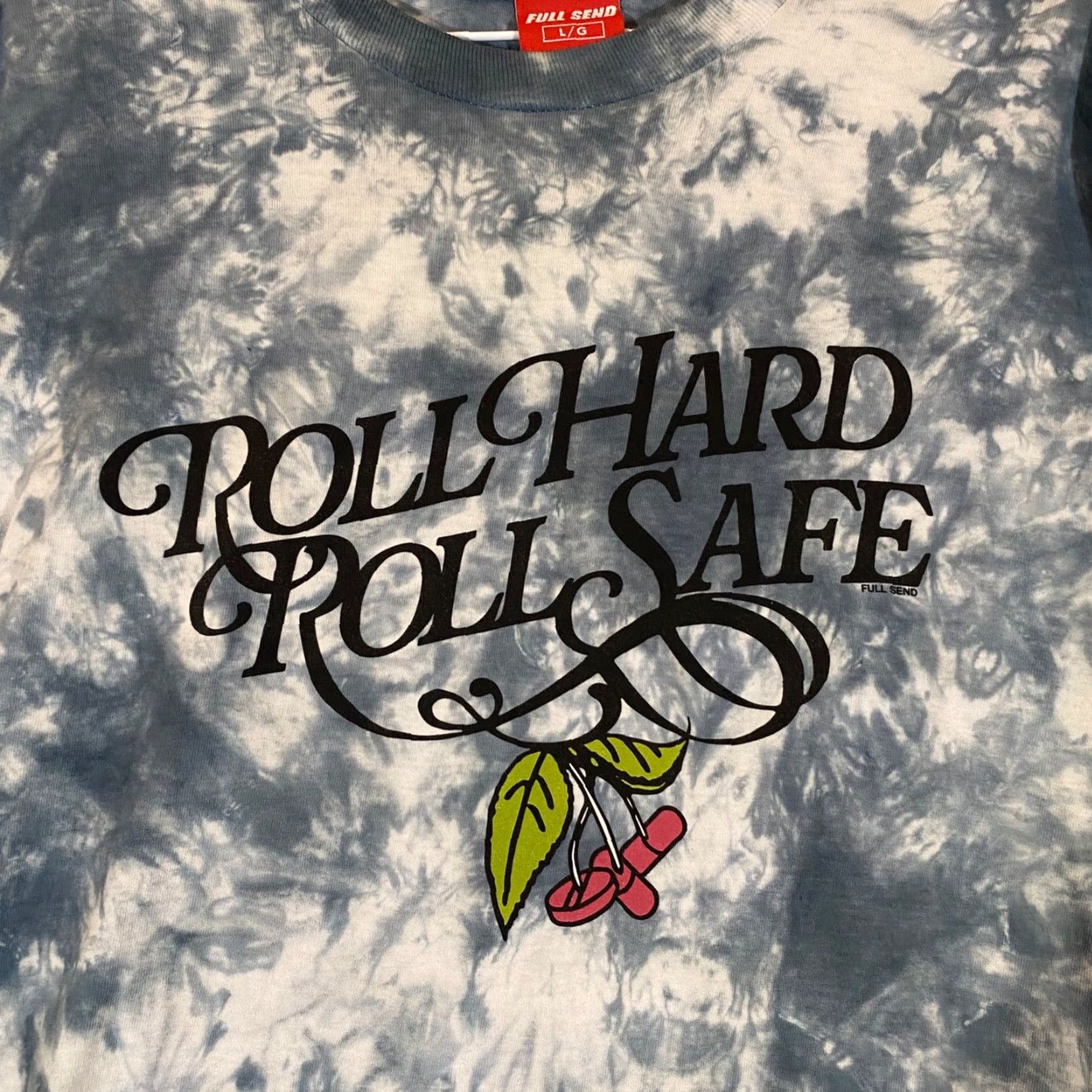 Vintage Full Send Shirt Mens Large Blue White Tie Dye Roll Hard Roll Safe L/S Nelk Boys Size US L / EU 52-54 / 3 - 2 Thumbnail