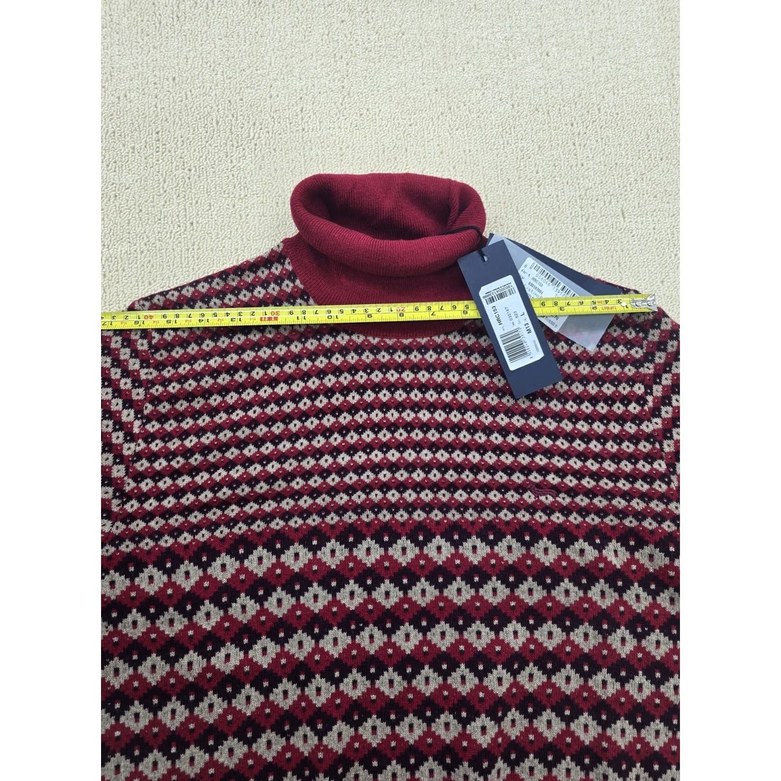 Harmont & Blaine Harmont & Blaine Men’s Burgundy Checkered Turtleneck Sweater Italy, XL, Knit Jacquard, Casual Size US XL / EU 56 / 4 - 6 Thumbnail